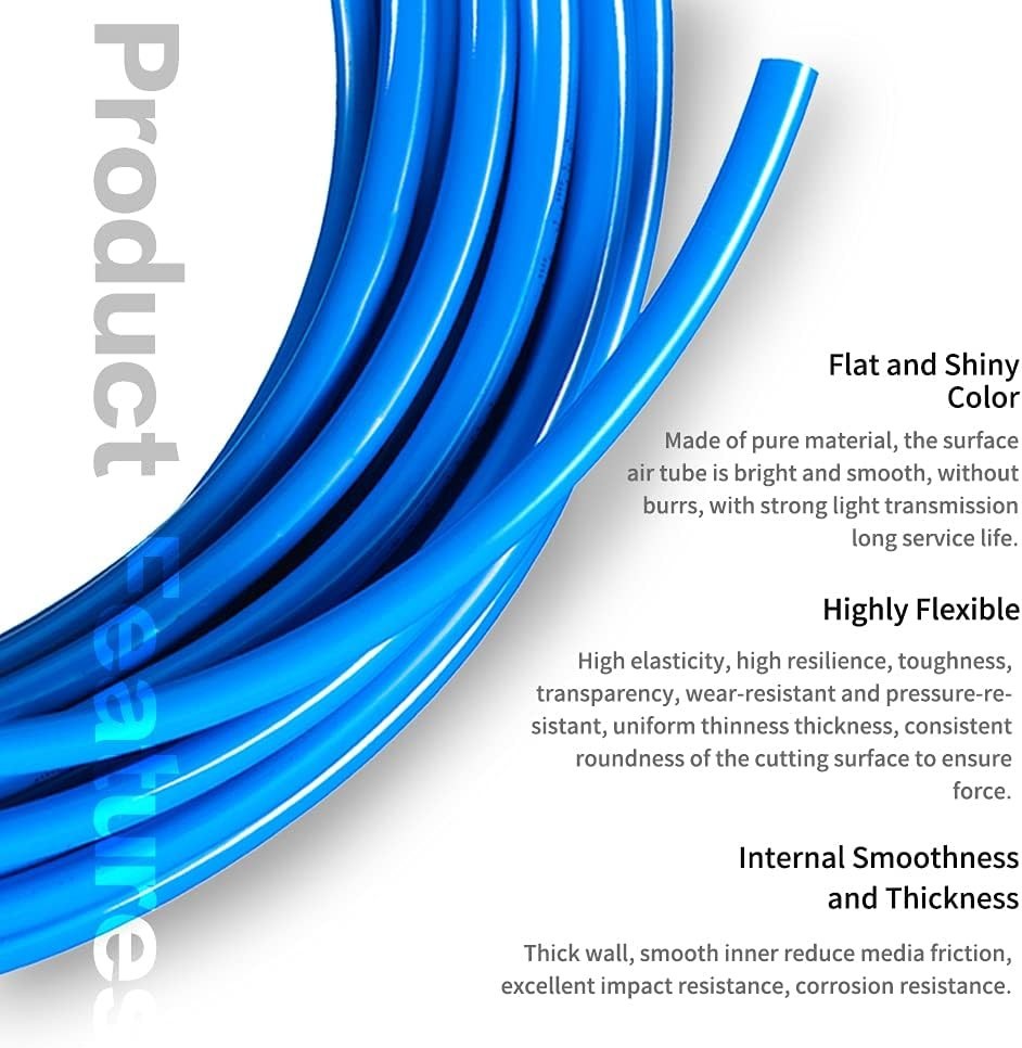 Pneumatic Tubing Blue PU Air Hose Pipe Tube Kit 6Mm OD 4Mm ID 39.4Ft/12 Meter fo