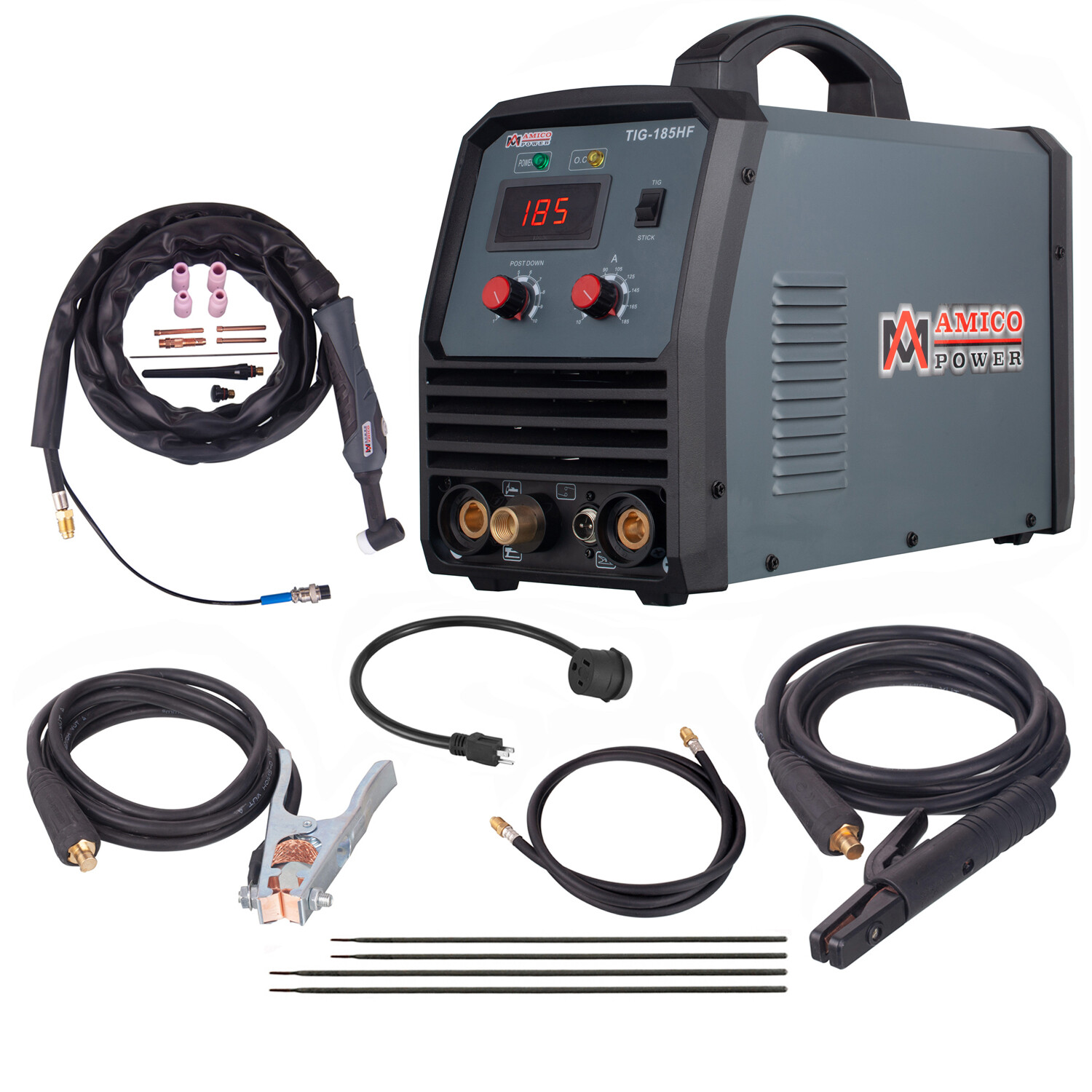 Amico TIG-185HF, 185 Amp TIG/ARC/Stick Combo Welder, 100% Start, 80% Duty Cycle.