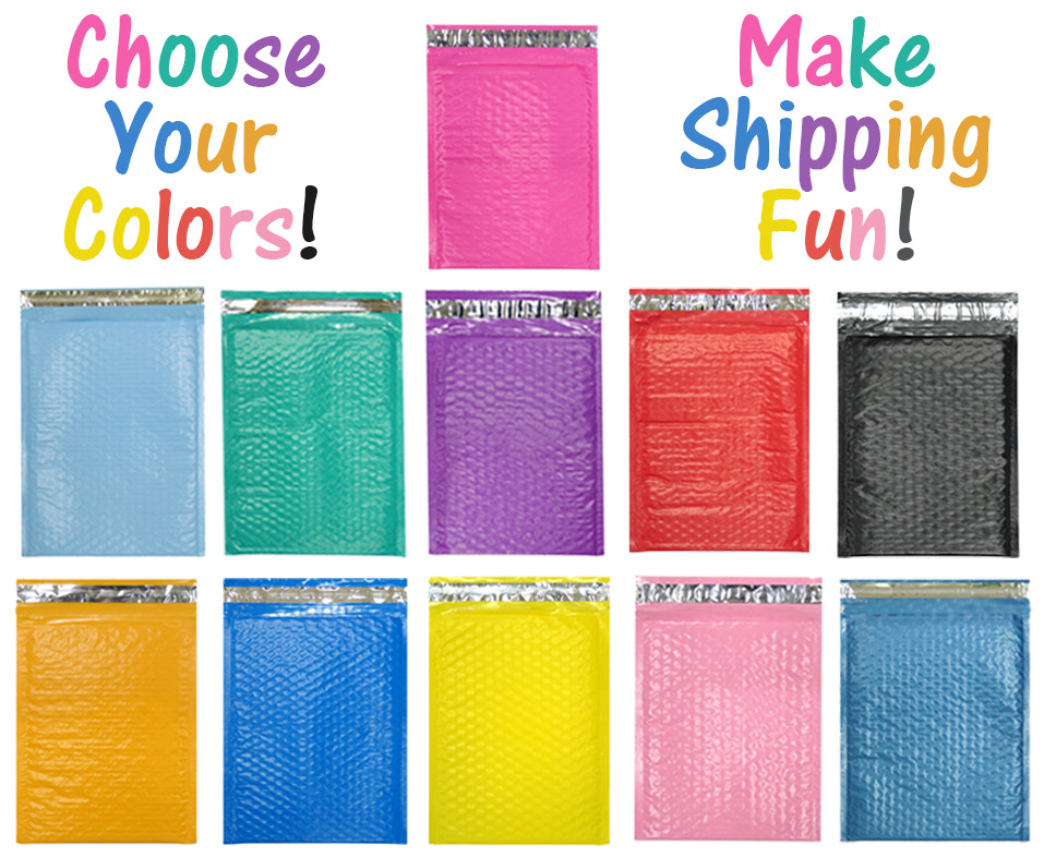 All 3 Sizes! Assorted 8.5×12, 6×9, & 4×8 Colored Poly Bubble Padded Mailers NEW!