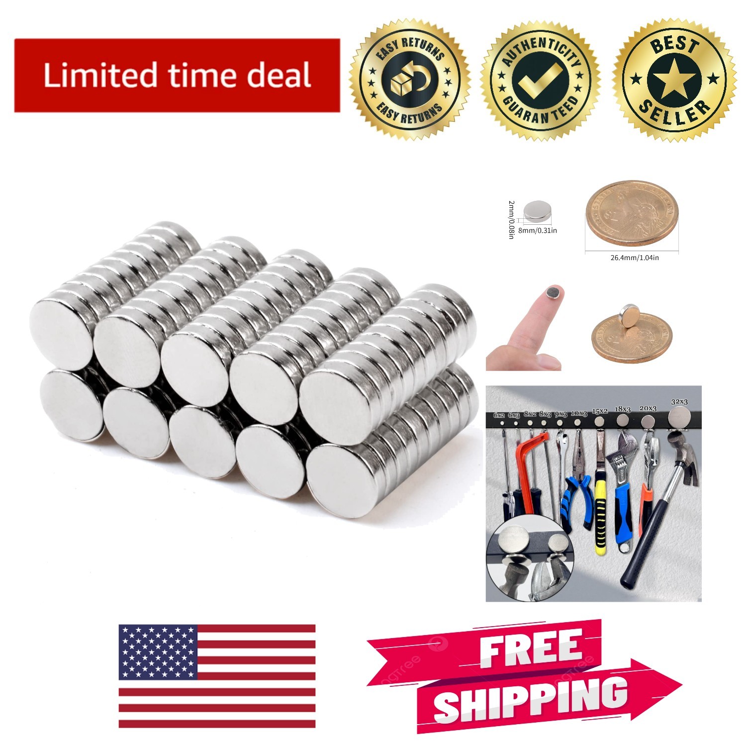 100 Magnetic Discs 8mm x 2mm – Strong Neodymium Magnets for Everyday Use