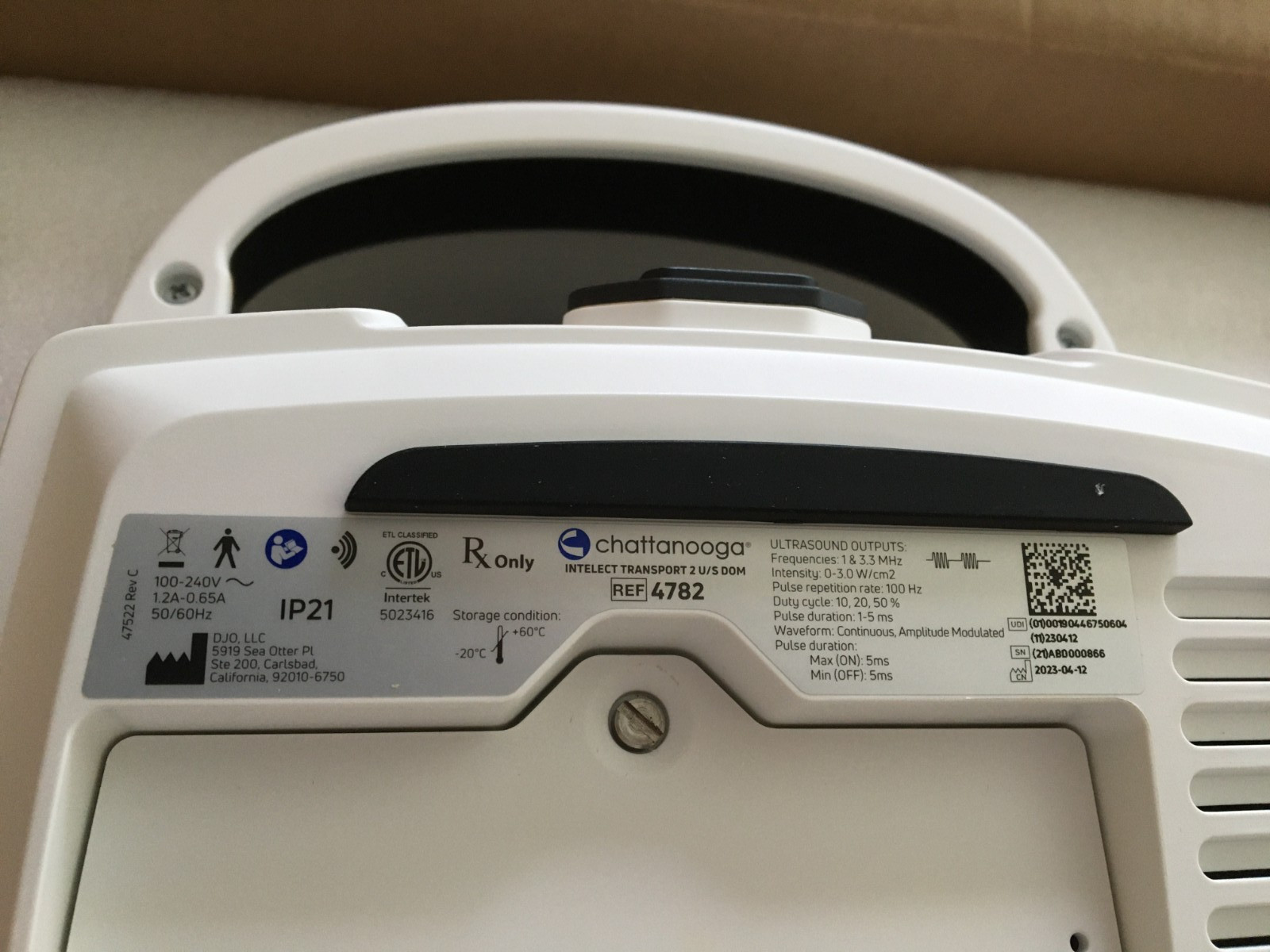 NEW Chattanooga Intelect Transport 2 Ultrasound, Model 4782, w/1 YEAR CAL CERT!
