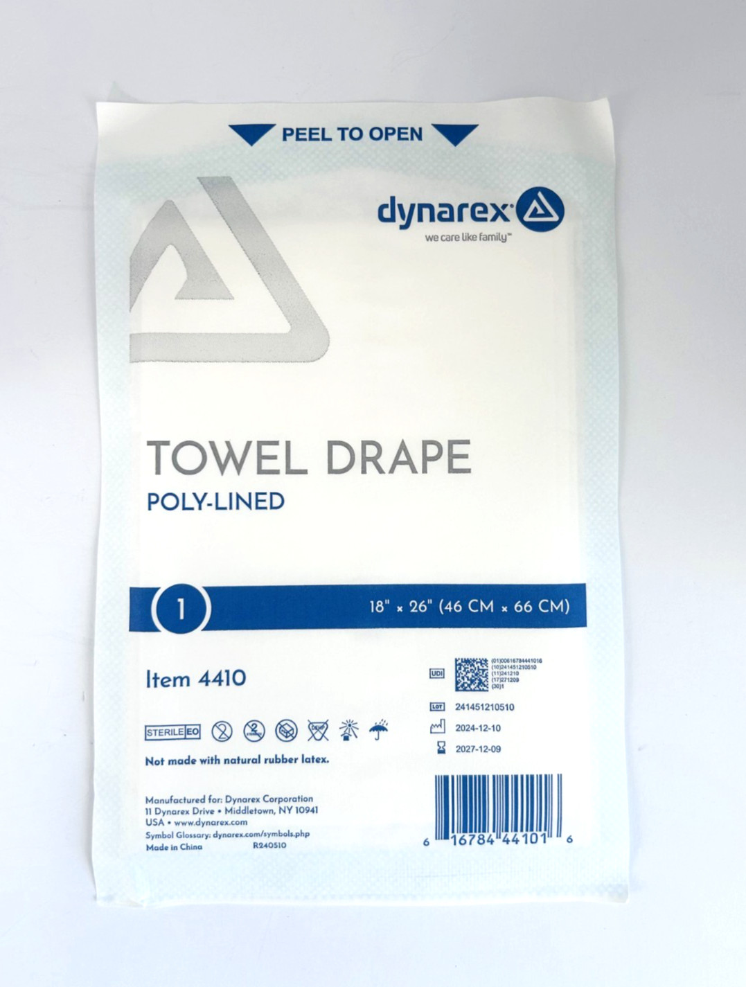 Dynarex General Purpose Towel Drape Sterile 18 W X 26 L Case of 50 / Code 4410