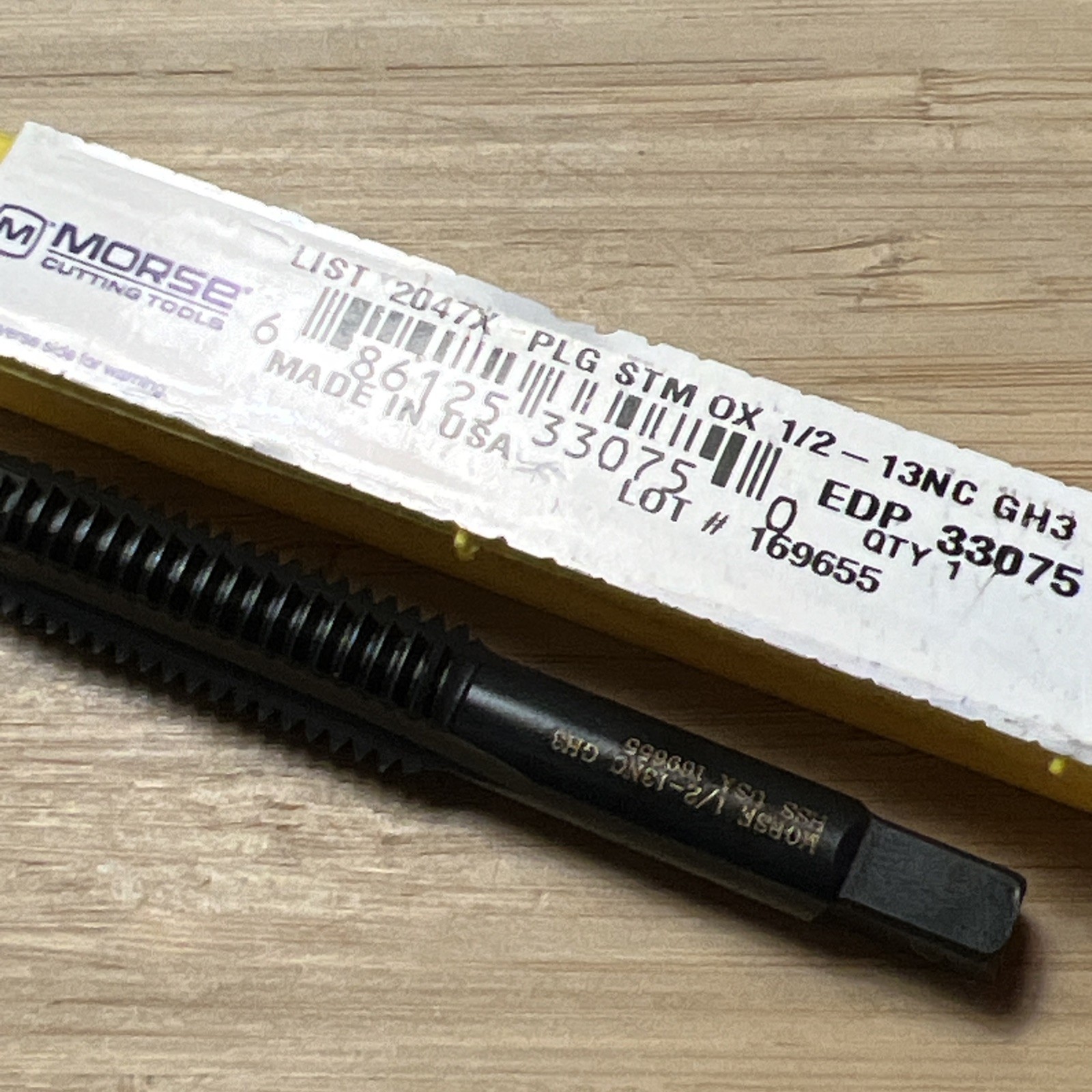 NEW MORSE 1/2”-13 NC GH3 HSS PLUG TAP 3 SPRIAL POINT FLUTE 2047X USA (B2)