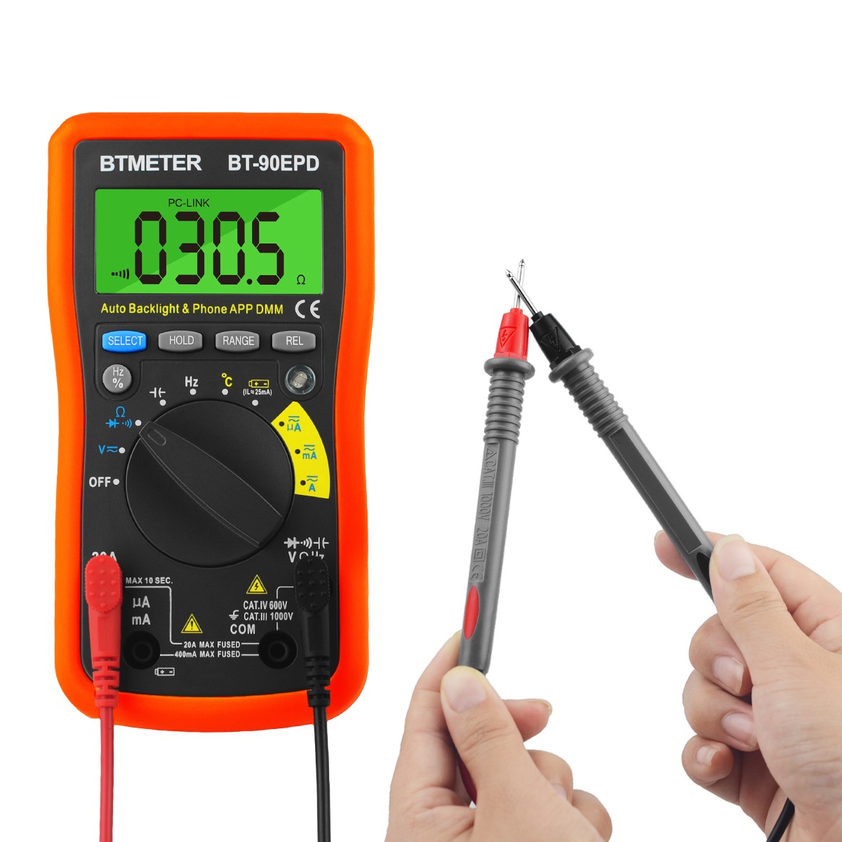 BTMETER Bluetooth Digital Multimeter 4000 Count AC/DC Voltage Current Resistance
