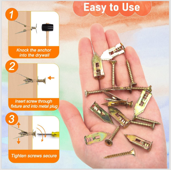 50-Pack Zinc-Plated Anchors & Screws – Self-Drilling for TVs, Shelves & Cabinets