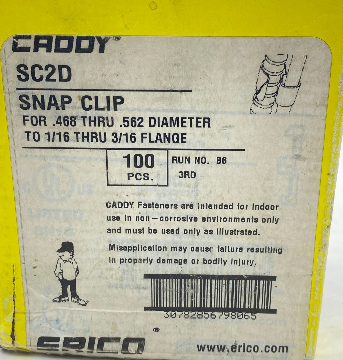 ERICO CADDY SC2D SNAP CLIP 468 THRU DIAMETER TO 1/16 THRU 3/16 FLANGE BOX OF 100
