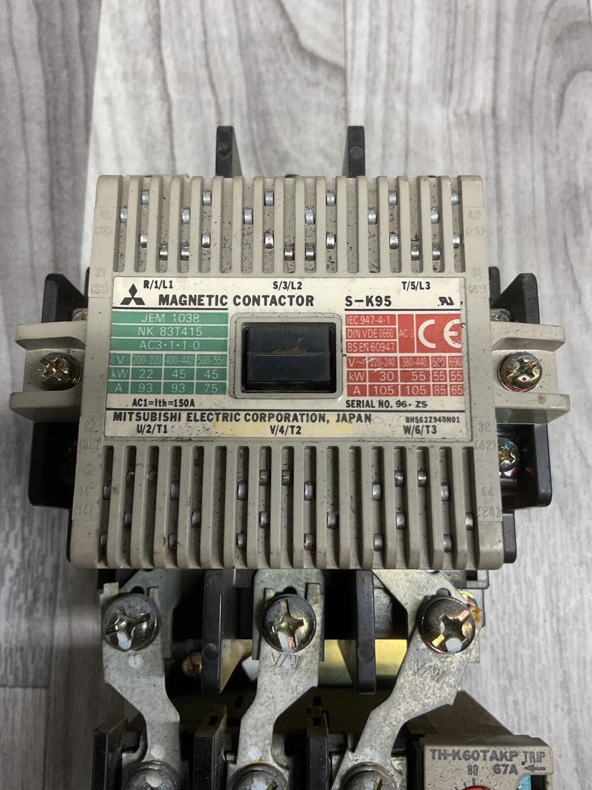 MITSUBISHI MAGNETIC CONTACTOR S-K95 W/ OVERLOAD RELAY TH-K60TAKP #4004E140PR6
