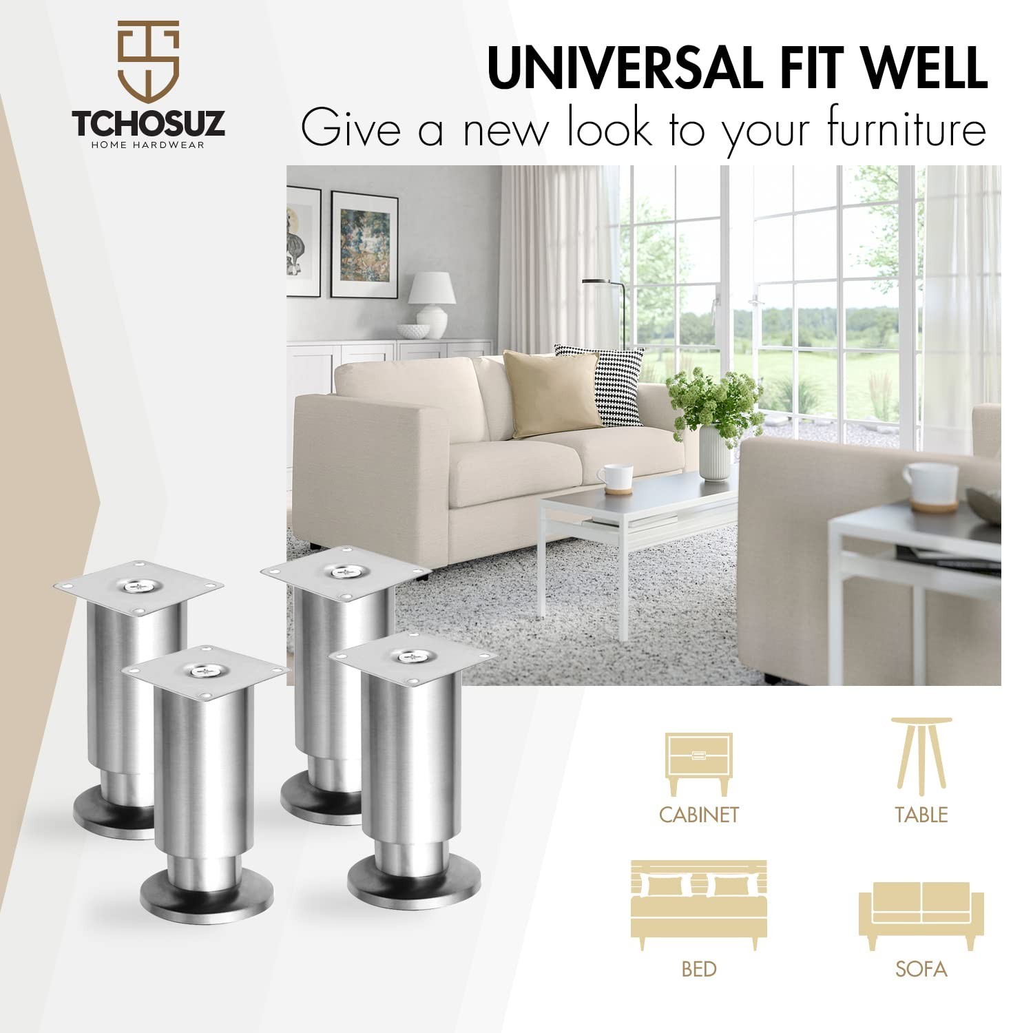 8 Inch Heavy Duty Mental Furniture Legs, 4 Pack 20 cm Stainless Steel Tapered…