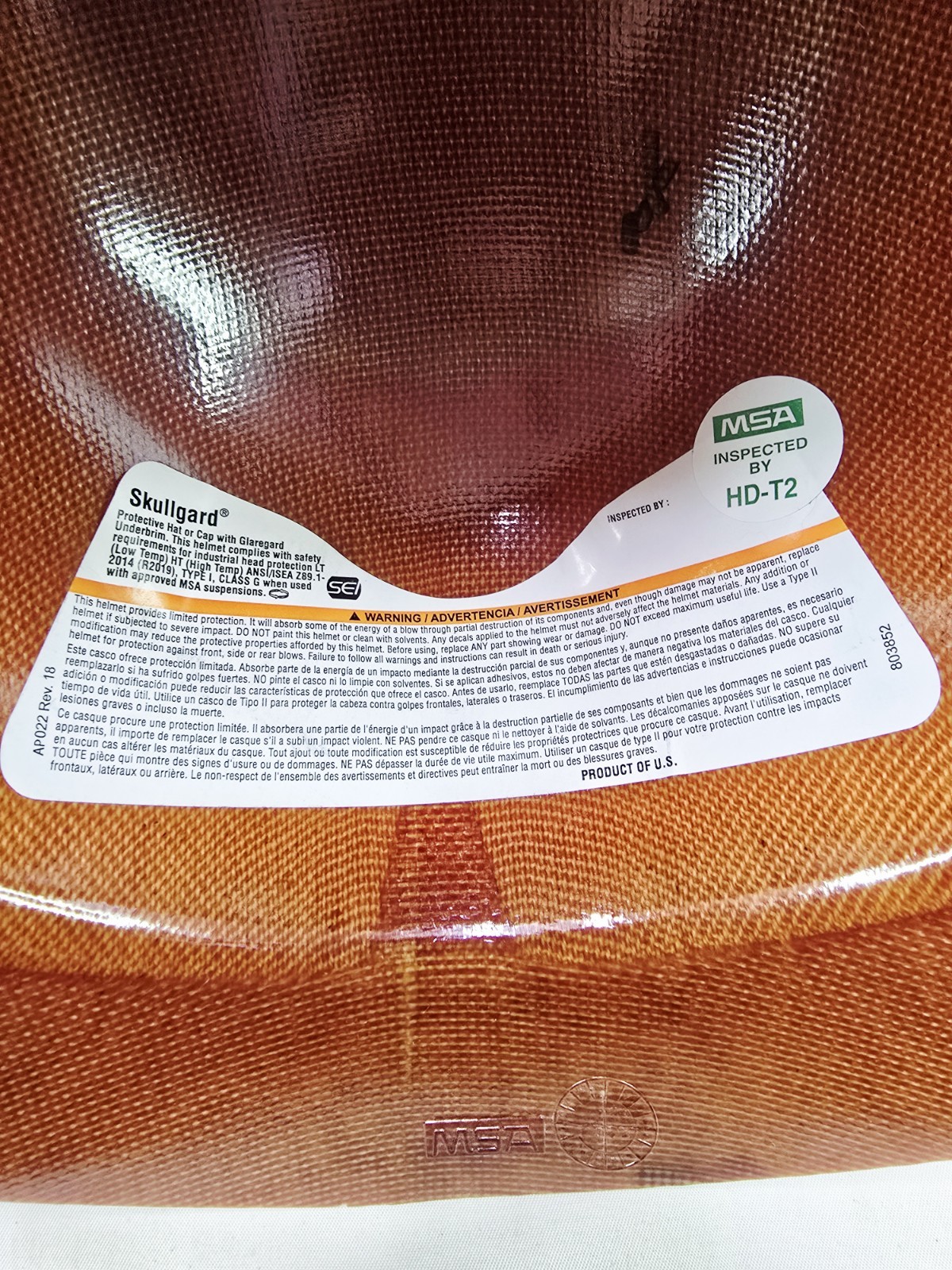 MSA Skullgard Full Brim Safety Hard Hat With Suspension, Standard Size