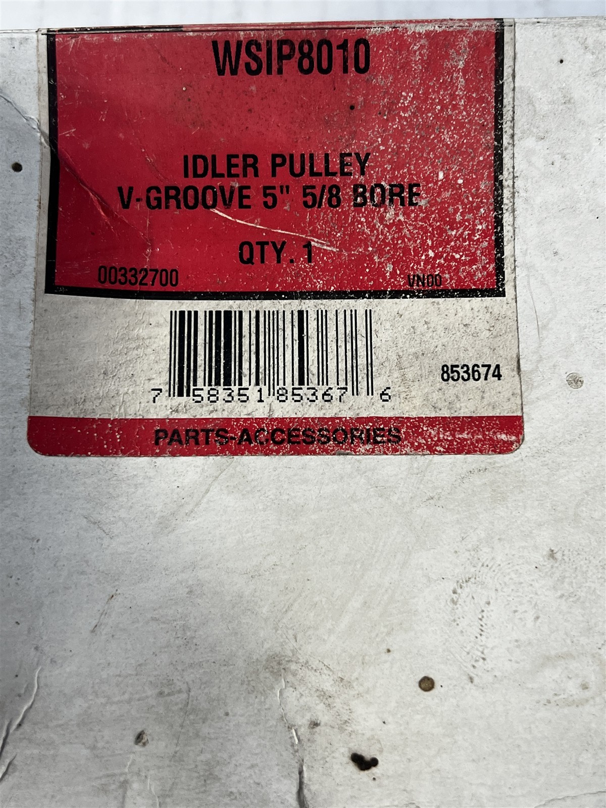Tisco New Old Stock Part # WSIP8010 IDLER PULLEY V-GROOVE 5″ 5/8 BORE