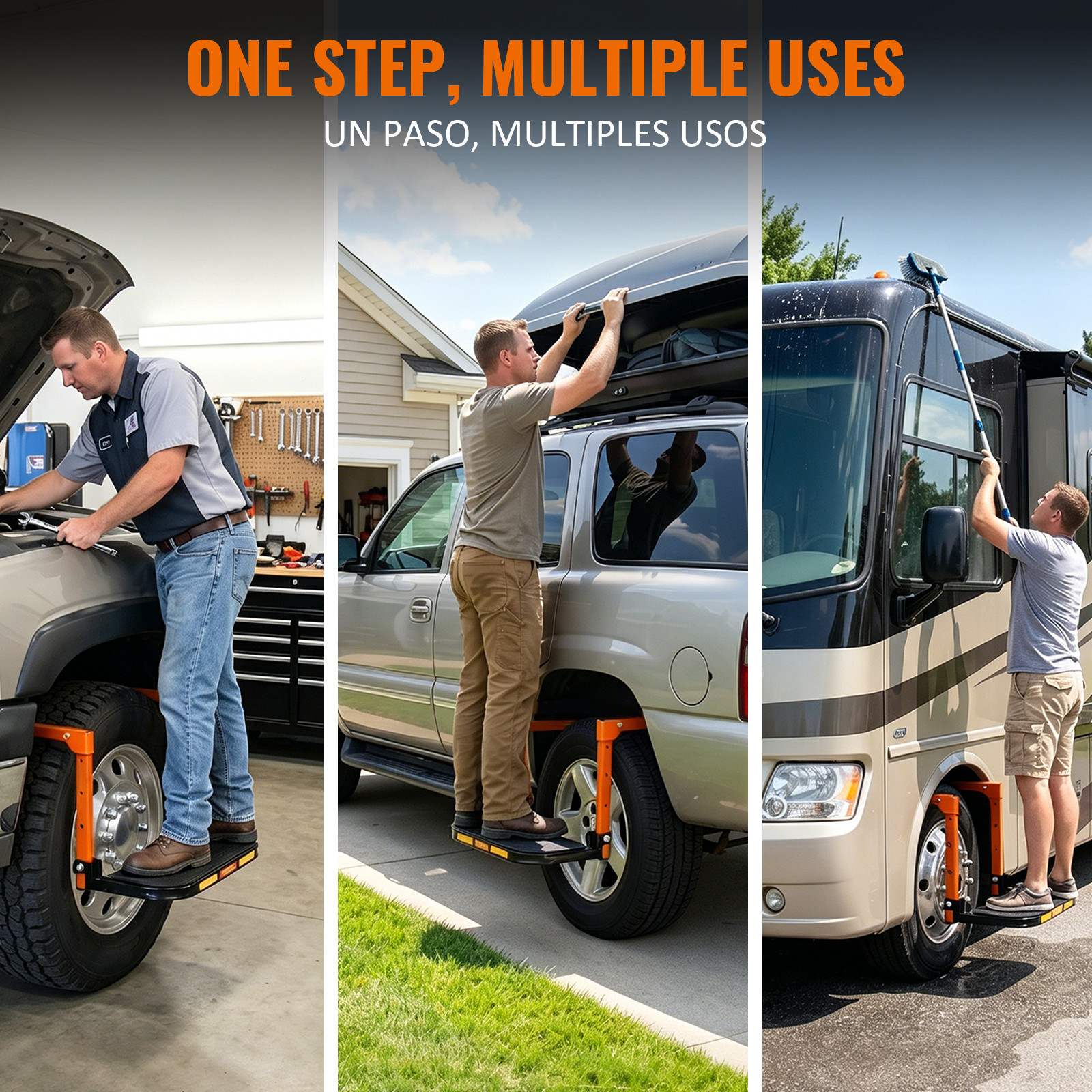 Heavy Duty Folding Tire Step Wheel Platform Adjustable for Truck SUV 350lbs Max