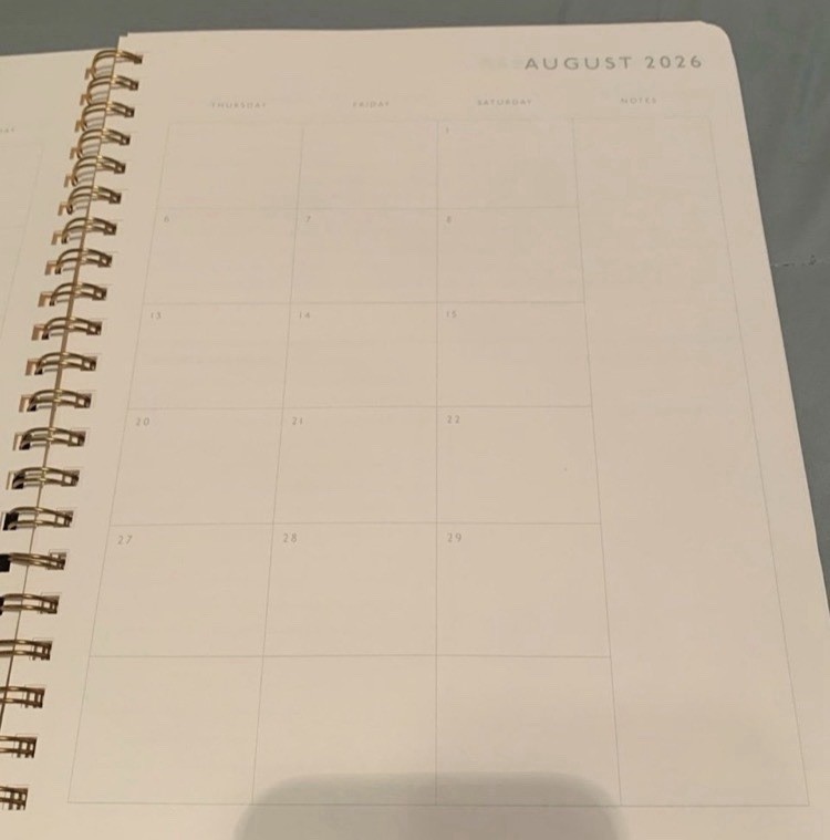 Papier Softcover Spiral Academic Year Aug 2026- Dec 2027 Planner- “8.5×11” Size