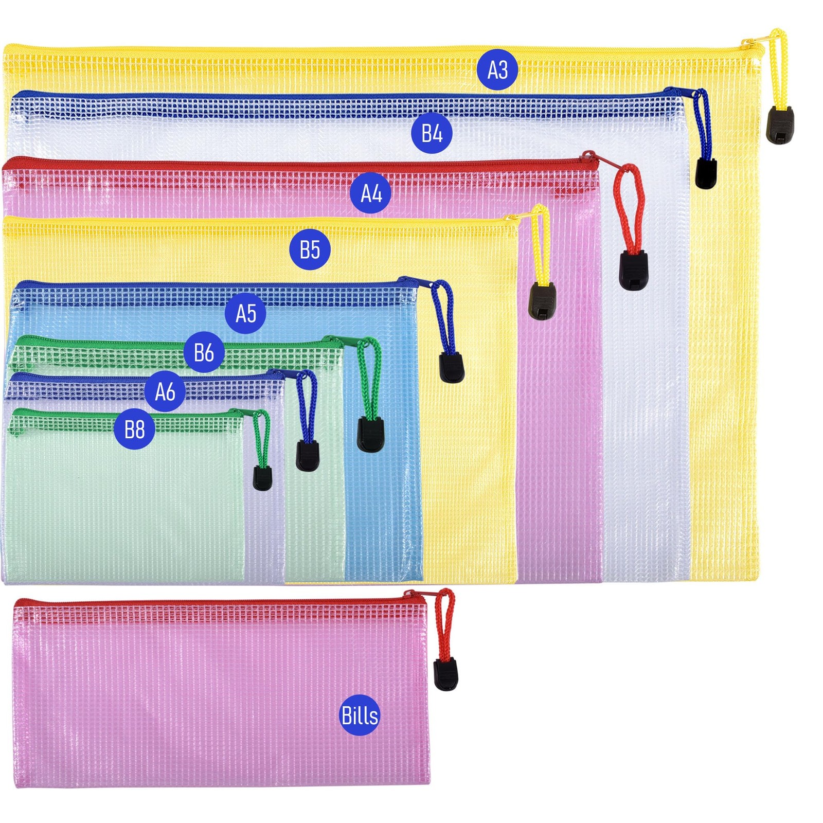 6 Pcs 9.25″ x 6.69″ A5 Sizes Mesh Zipper Pouch Bags, Mesh Bags with Zipper，Wa…