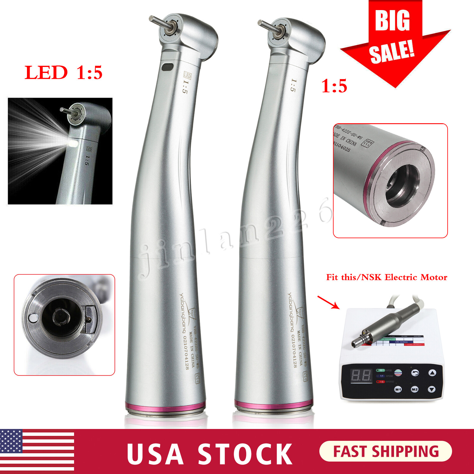 NSK Style Dental LED Brushless Electric Micro Motor/ 1:5 Increasing Handpiece US