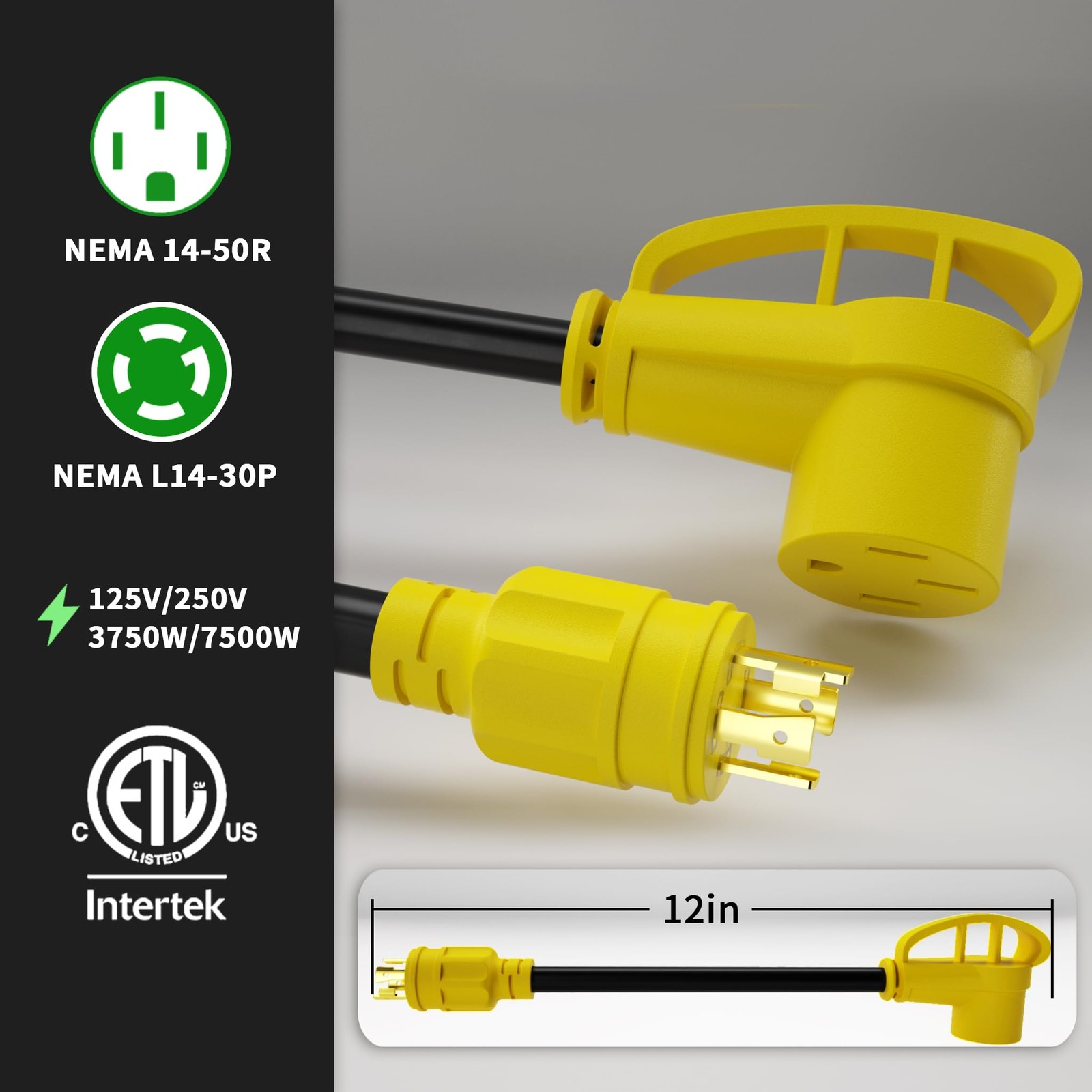 30 Amp to 50 Amp RV Generator Adapter Cord 1FT(12 Inch), NEMA L14-30 Male Plu…