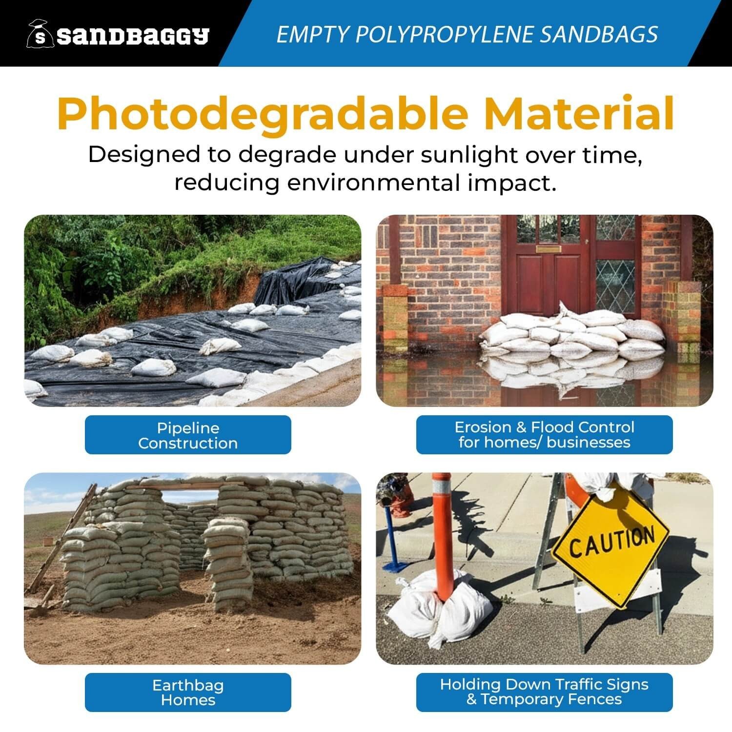 Sandbags – 1000 White 18″ x 30″ – Sandbag Sand Bags Bag Poly by Sandbaggy