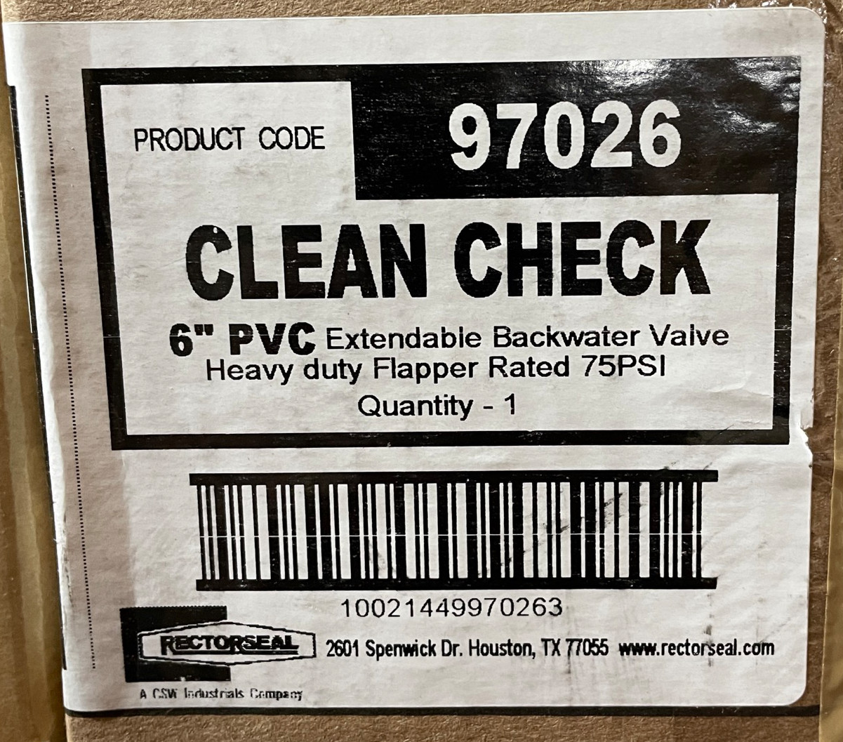 6 inch PVC Clean Check Extendable Backwater Valve RectorSeal 97026 NEW
