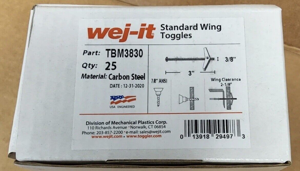 25-pack Wing Toggle Anchor Bolt 3/8 x 3″ Round Mushroom Head Drywall