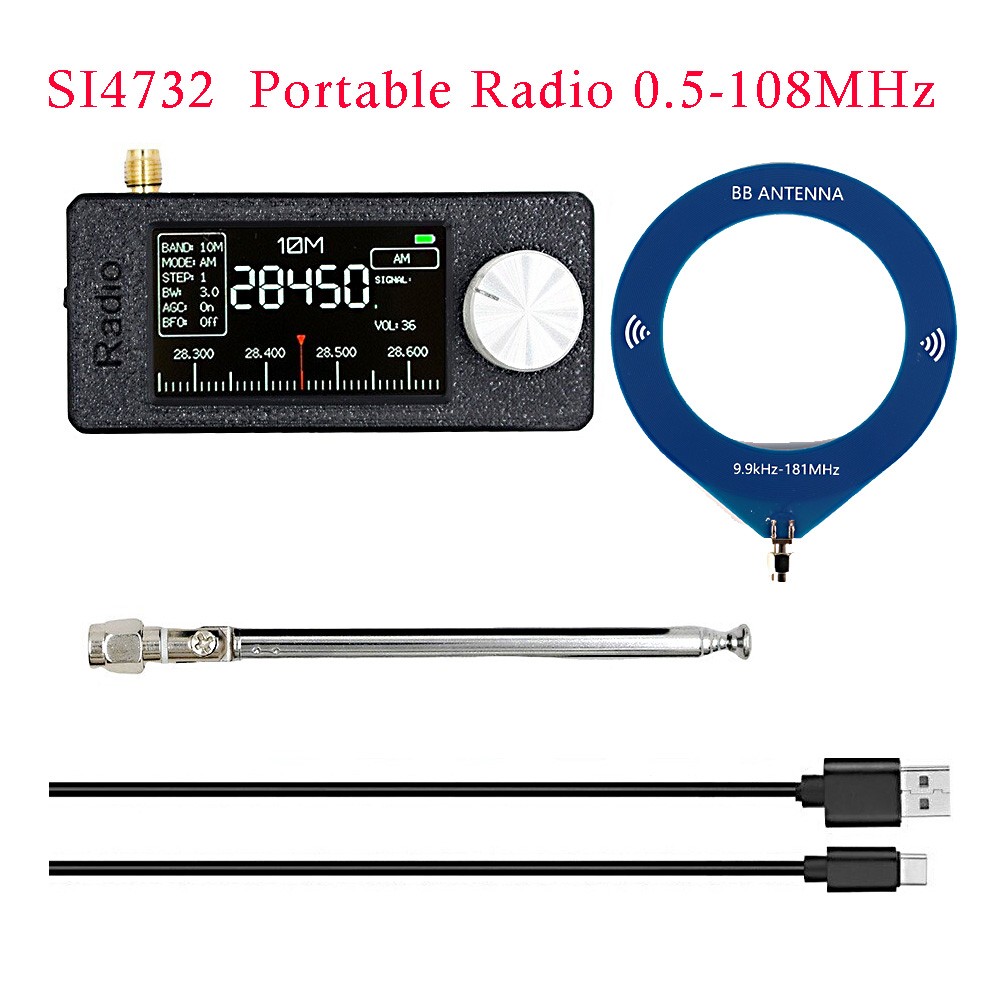 SI4732 Portable Radio 0.5-108MHz LSB USB AM FM Mini Pocket Radio 1.9′ Display US