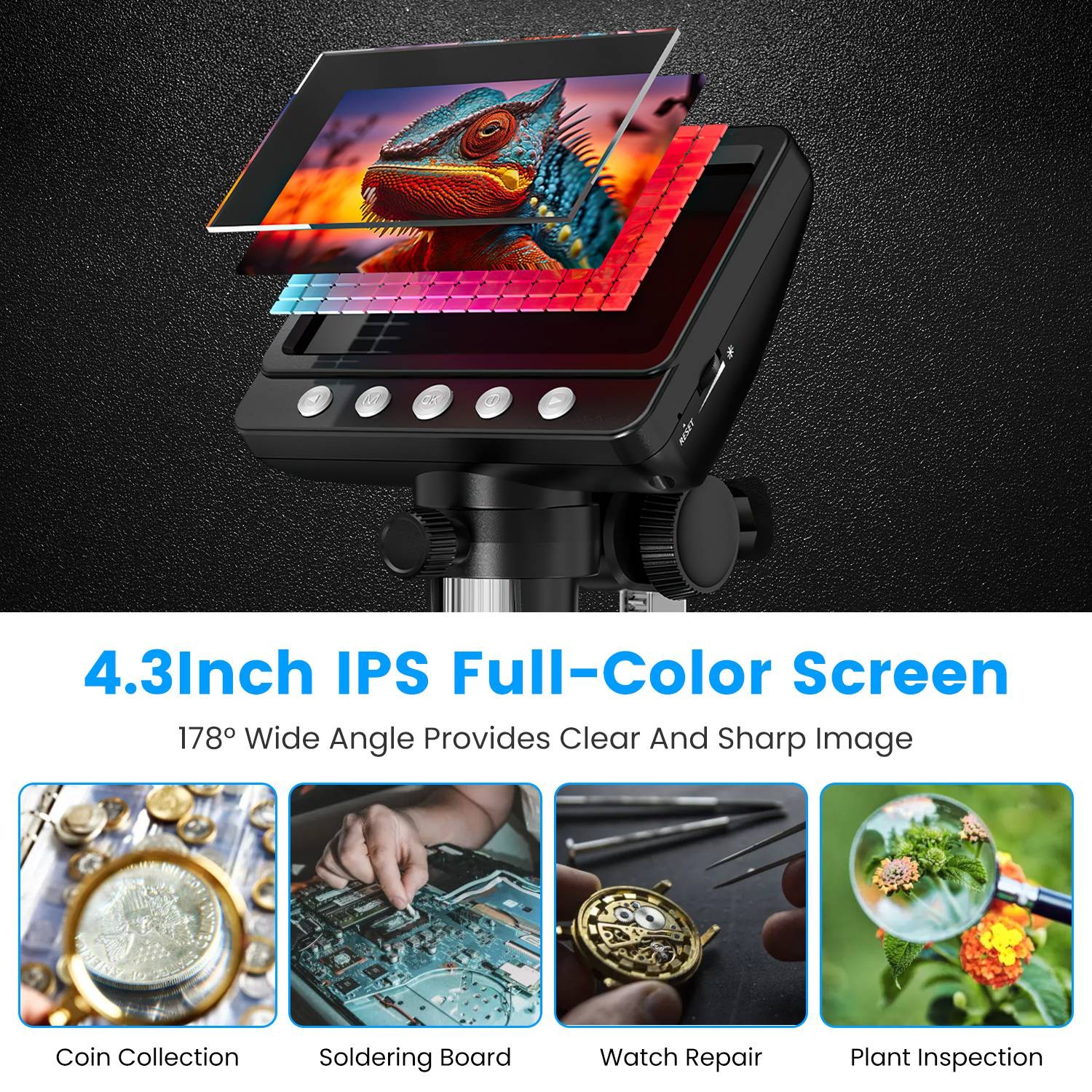 4.3In LCD Digital Microscope 1080P Photo Video Error Coin Magnifier LED Lights
