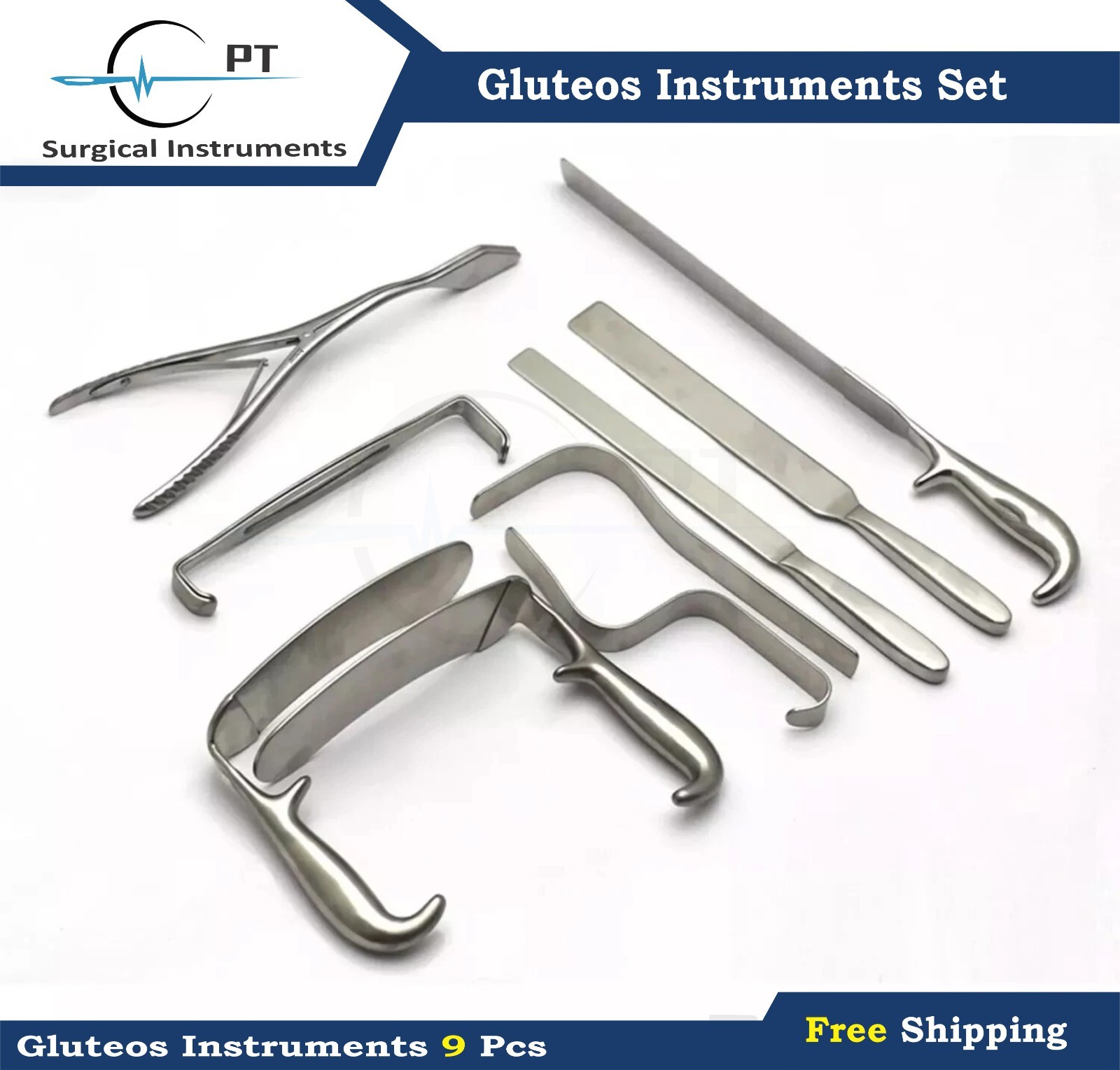 Gluteos Instruments Plastic Surgery ENT Surgical Set of 9 Pcs German Grade Set
