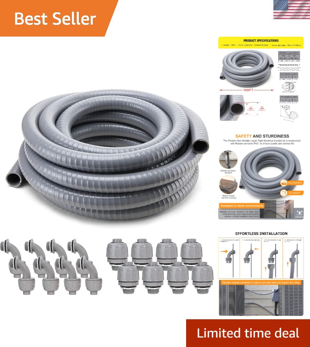 Liquid-Tight Conduit Kit 100ft 1/2inch Copper Metal PVC