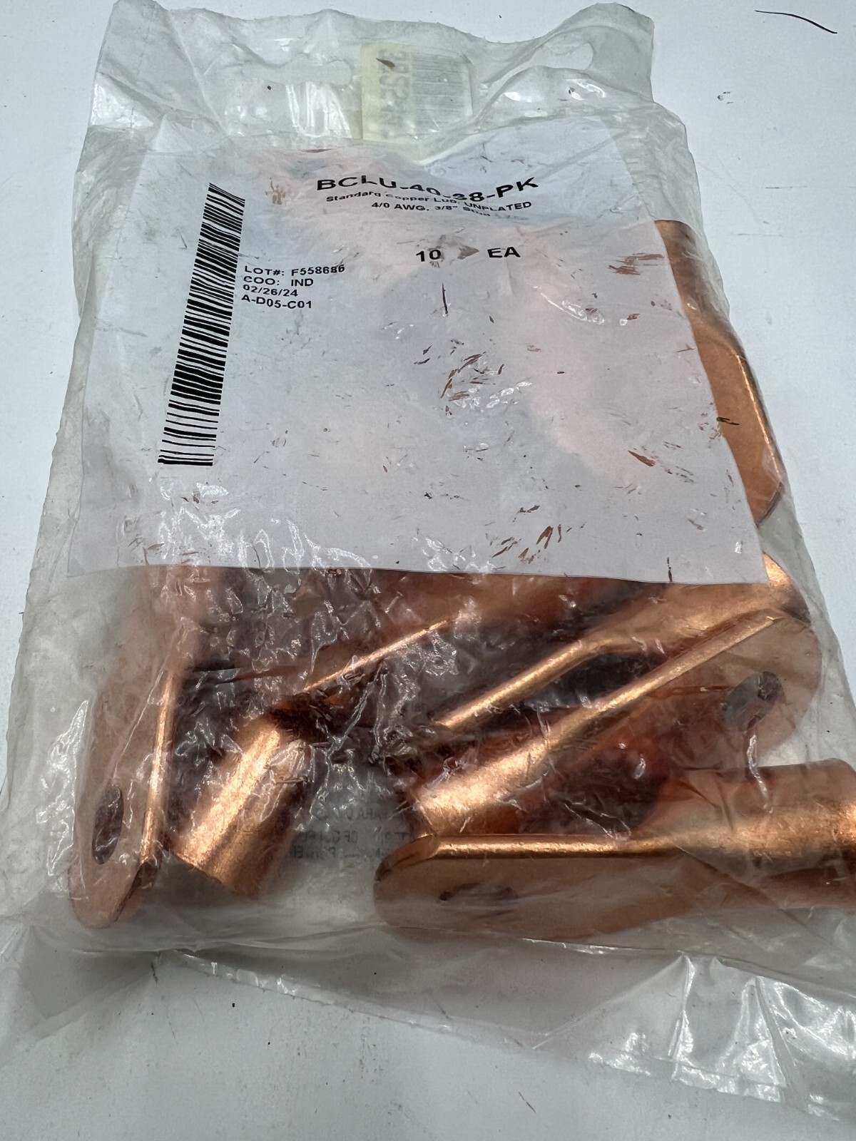 BAG OF 10 BCLU-40-38-PK Standard Copper Lug Unplated 4/0 AWG 3/8″ Stud