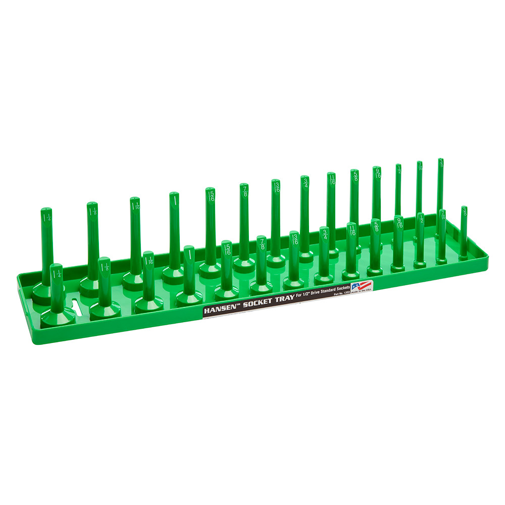 Hansen 6pc Socket Organizer Tray Rack Holder Metric SAE 1/4″ 3/8″ 1/2″ Green