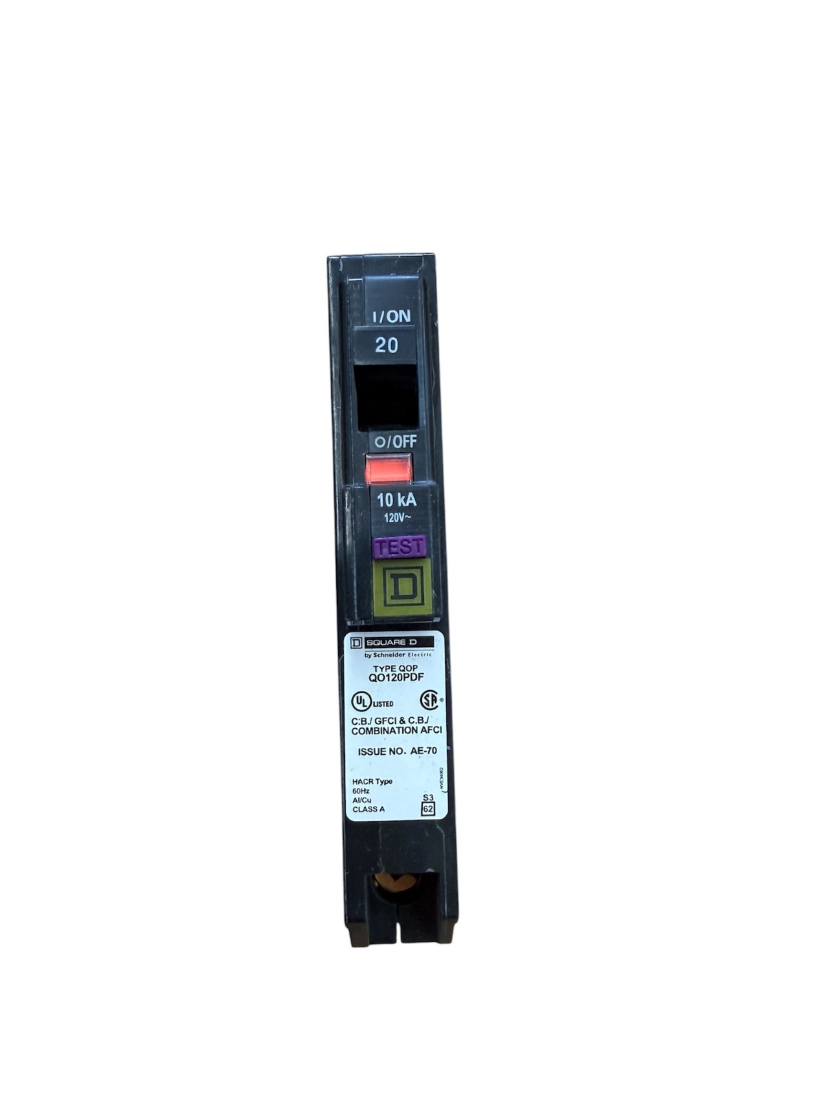 Square D QO120PDF 20A 1-Pole Dual Function AFCI/GFCI Breaker Plug-In Neutral