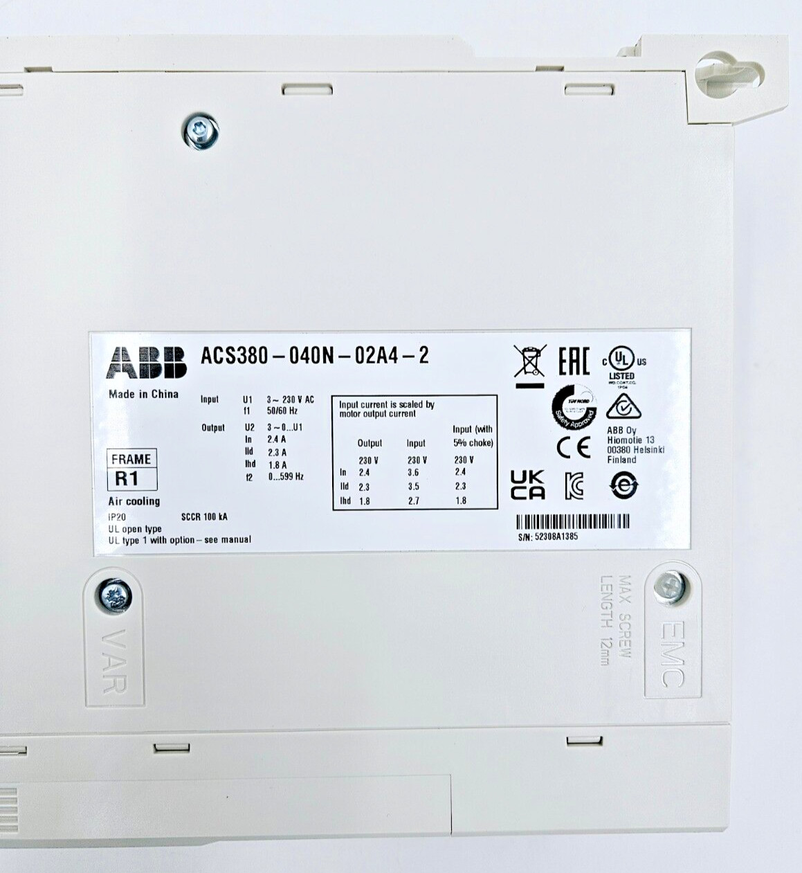 ABB ACS380-040N-02A4-2 AC DRIVE 0.37 KW (0.50 HP) [FAST SHIPPING]