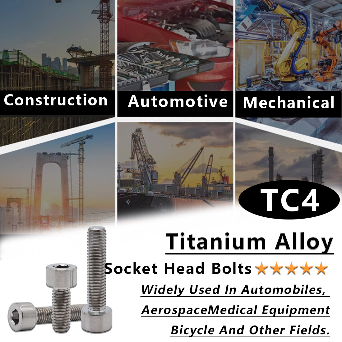 M3 M4 M5 M6 M8 TC4 Titanium Socket Head Bolts Gr5 Allen Head Ti Screws DIN 912