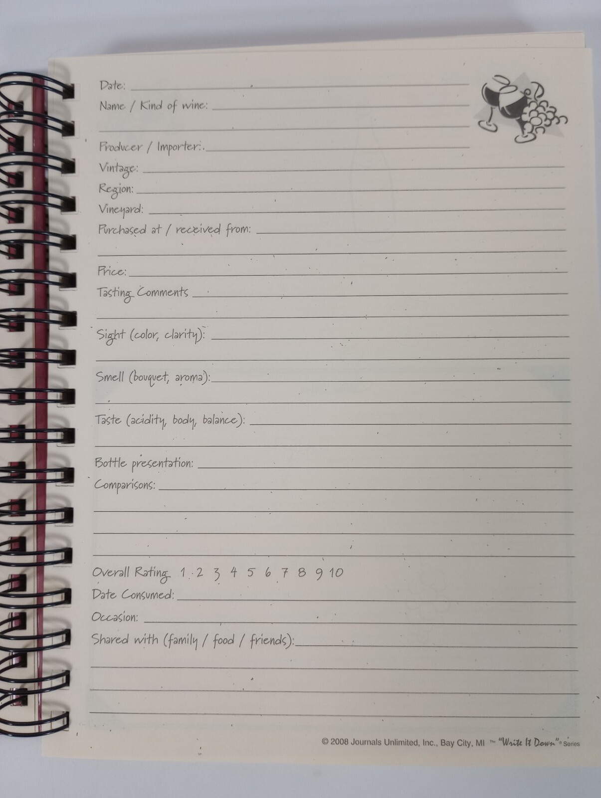 2014 Journals Unlimited The Write it Down Series Memories Wines A Wine Journal