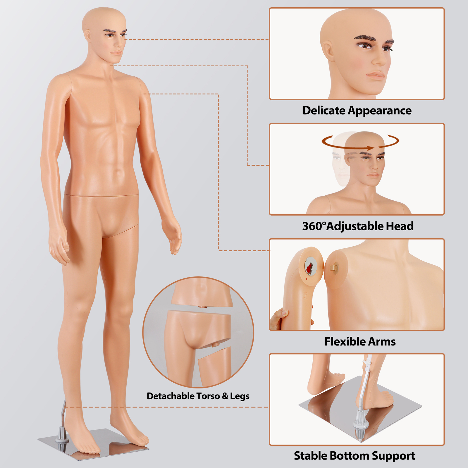 Adjustable Male Mannequin Full Body Realistic Mannequin Dress Forms for Shop