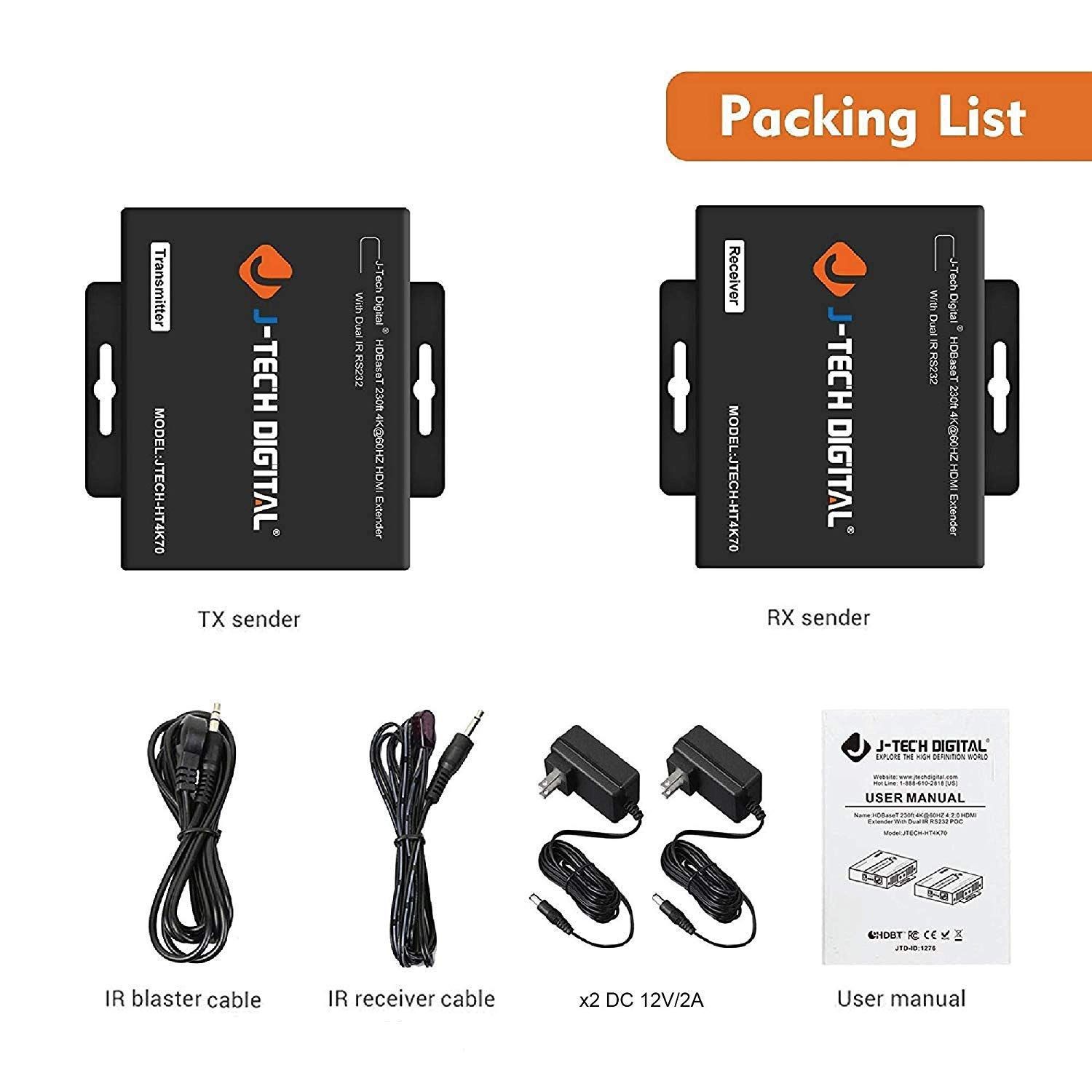 J-Tech Digital HDBaseT HDMI Extender 4K@60HZ 4:2:0 with Dual IR