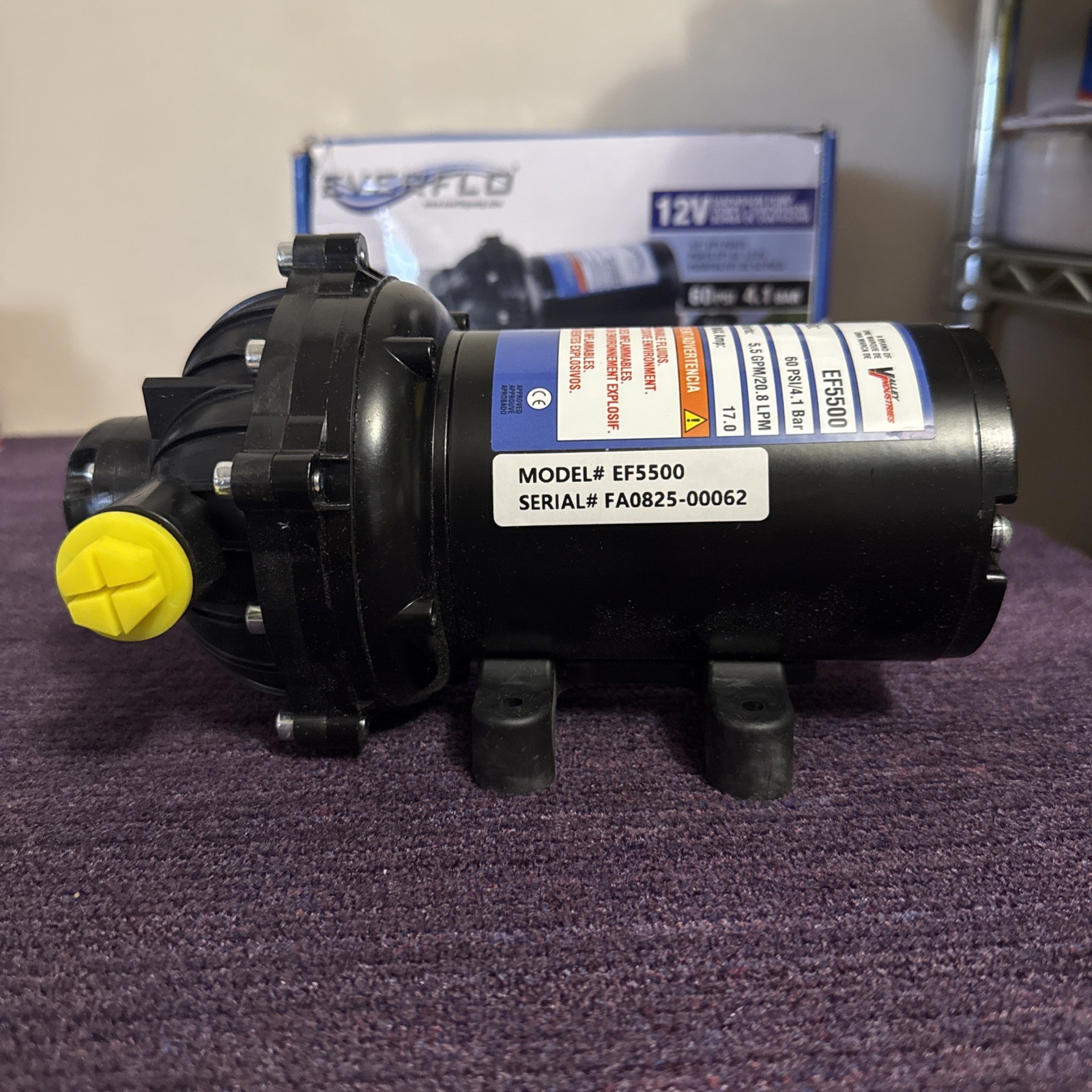 Everflo EF5500 12V Diaphragm Sprayer Pump -1/2 FNPT Connection, 5.5 GPM