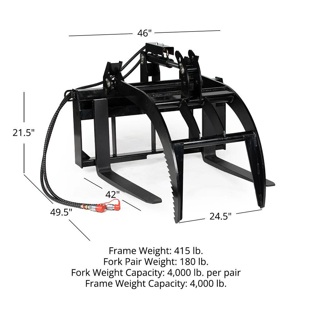 Titan Hydraulic Skid Steer Pallet Fork Grapple Attachment V2, 42in Blades