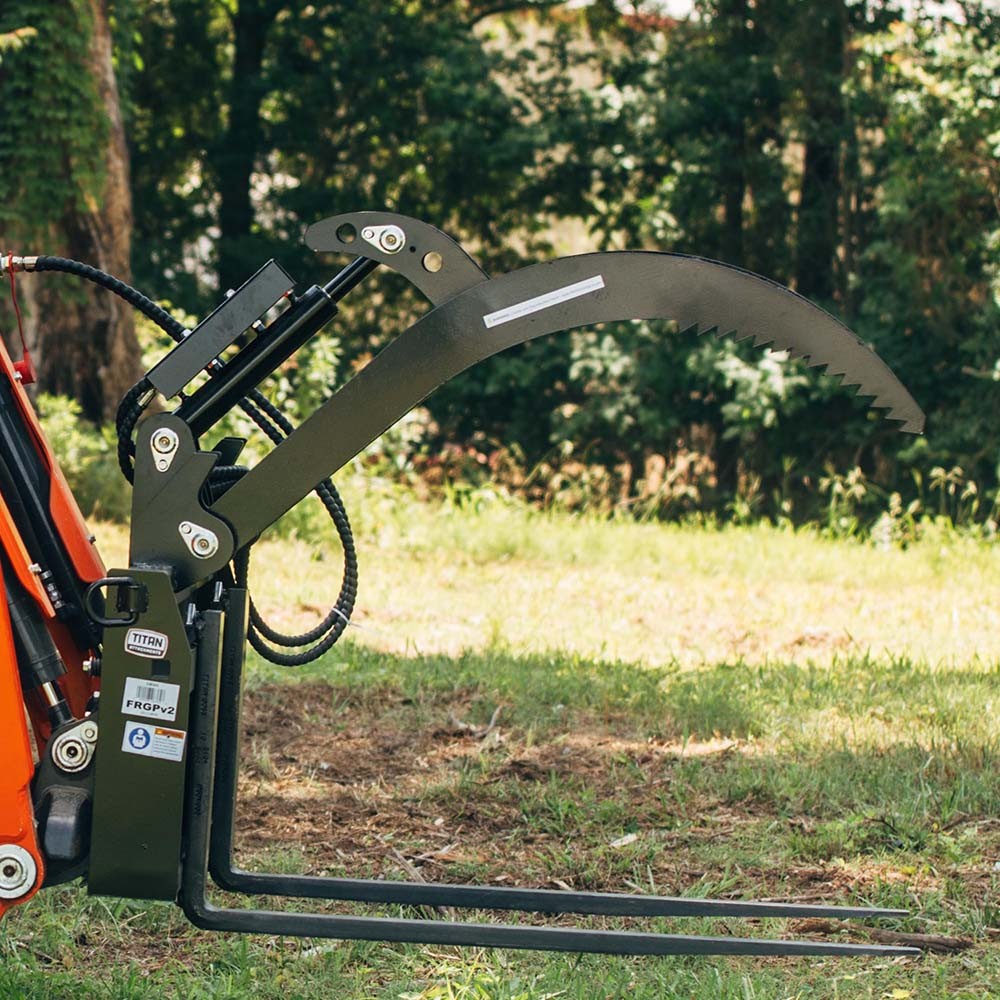 Titan Hydraulic Skid Steer Pallet Fork Grapple Attachment V2, 42in Blades