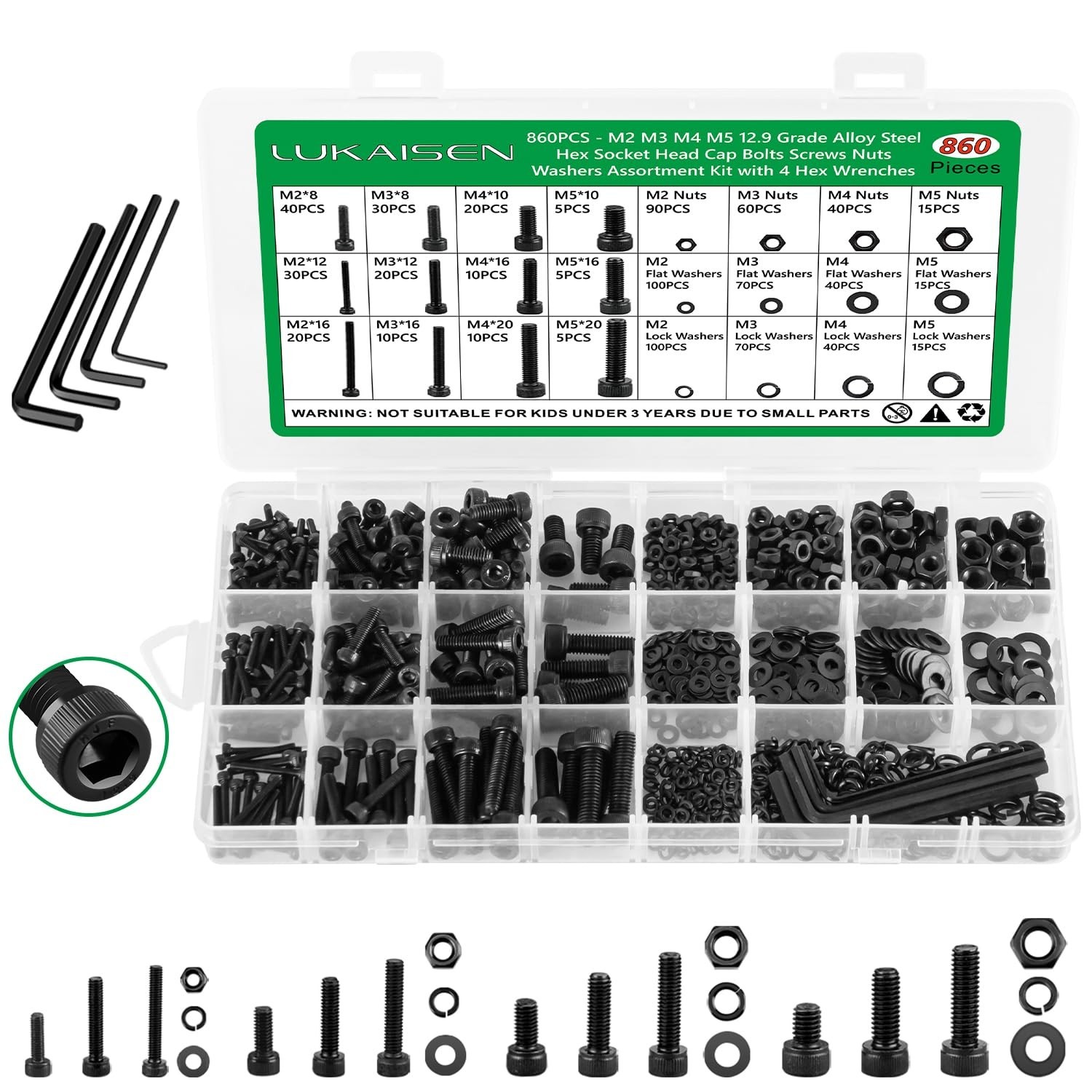 860PCS Metric Screw Assortment Kit, M2 M3 M4 M5 Machine Screws with Lock & Fl…