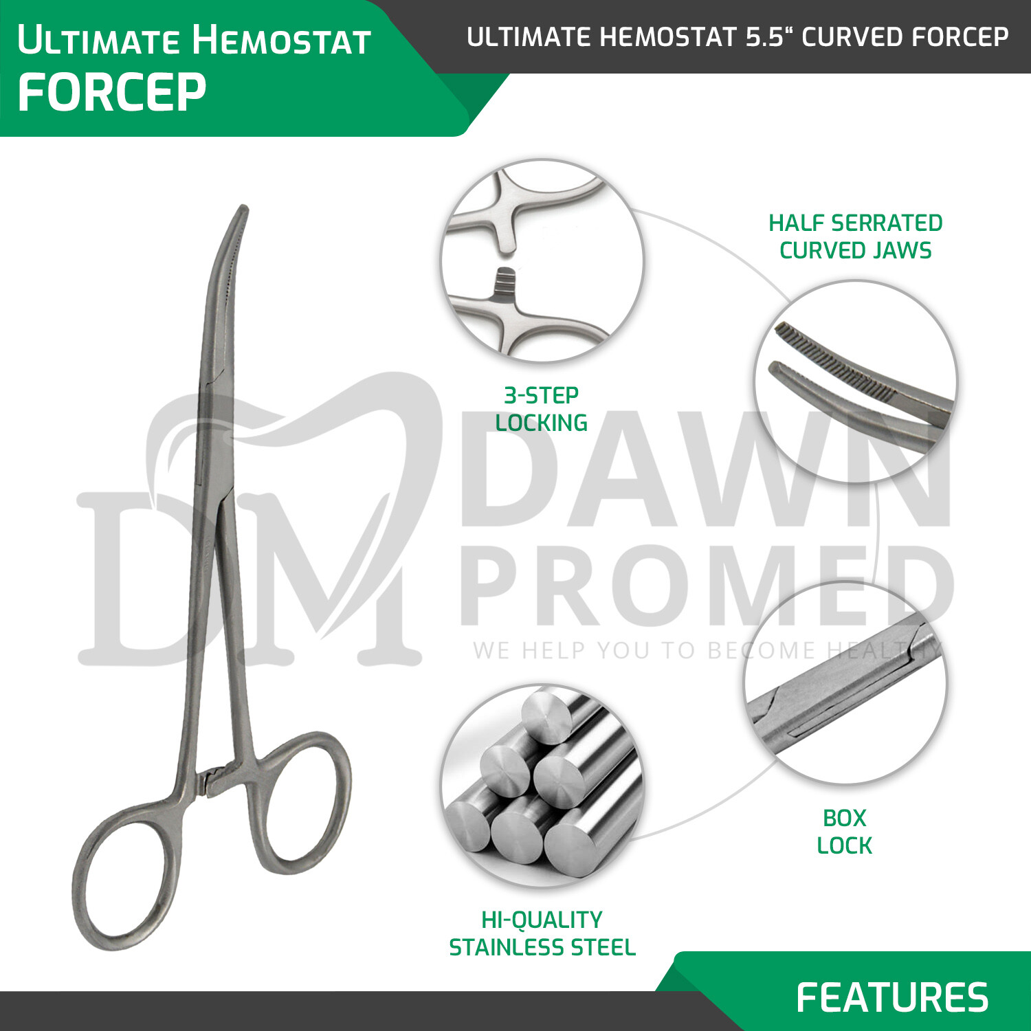 5 Pcs Kelly Hemostat Forceps Curved 5.5″ Locking Clamp Surgical Dental German Gr
