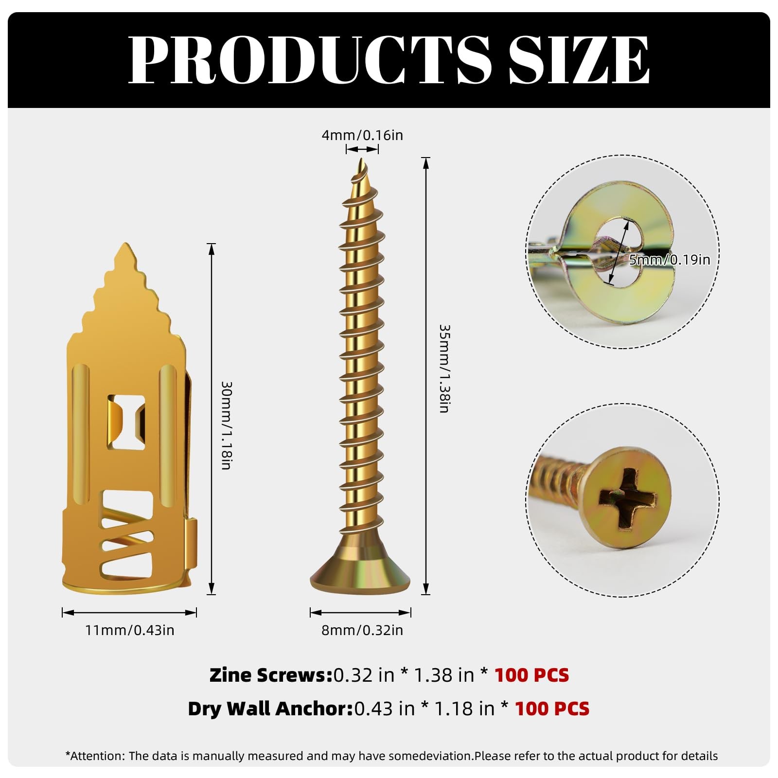 200-Piece Self-Drilling No-Drill Metal Drywall Expansion Anchors & Screws Kit