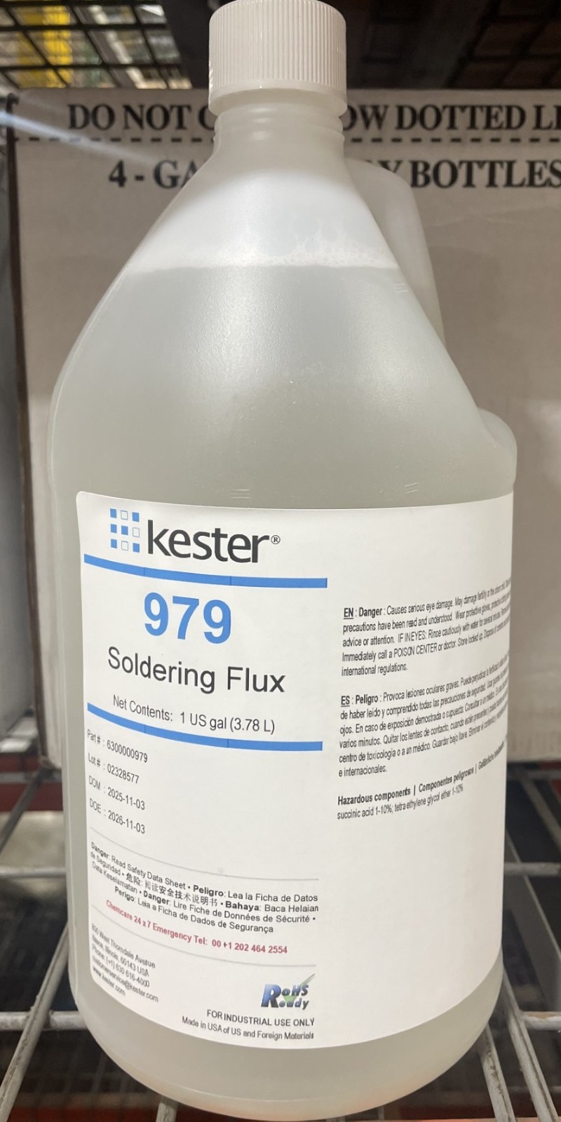 Kester 979 No-Clean Soldering Flux, 1-Gallon Bottle, Clear, ORL0 (63-0000-0979)