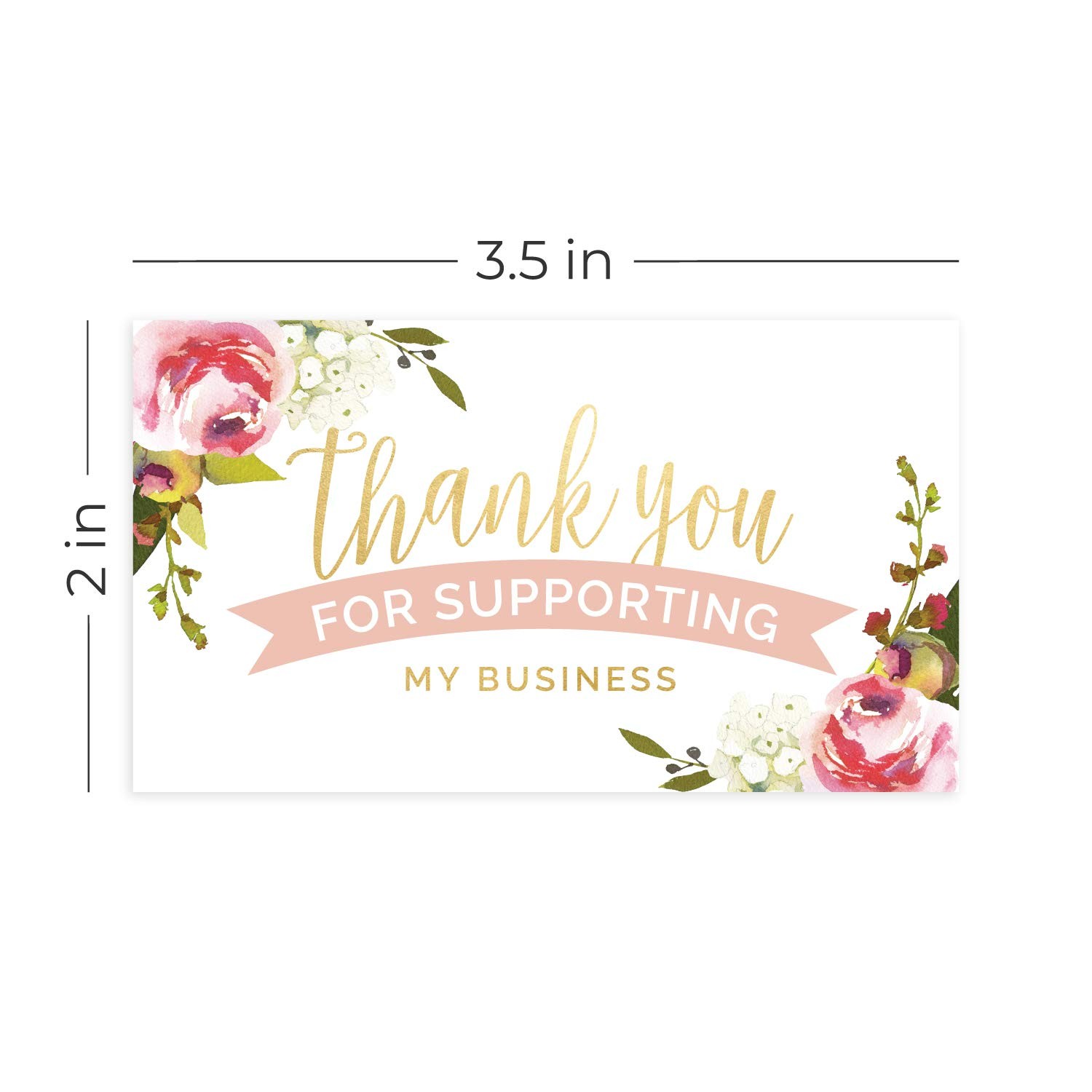 Pink Floral Thank You for Your 2″ x 3.5″, White, Pink, Yellow, Green, Red