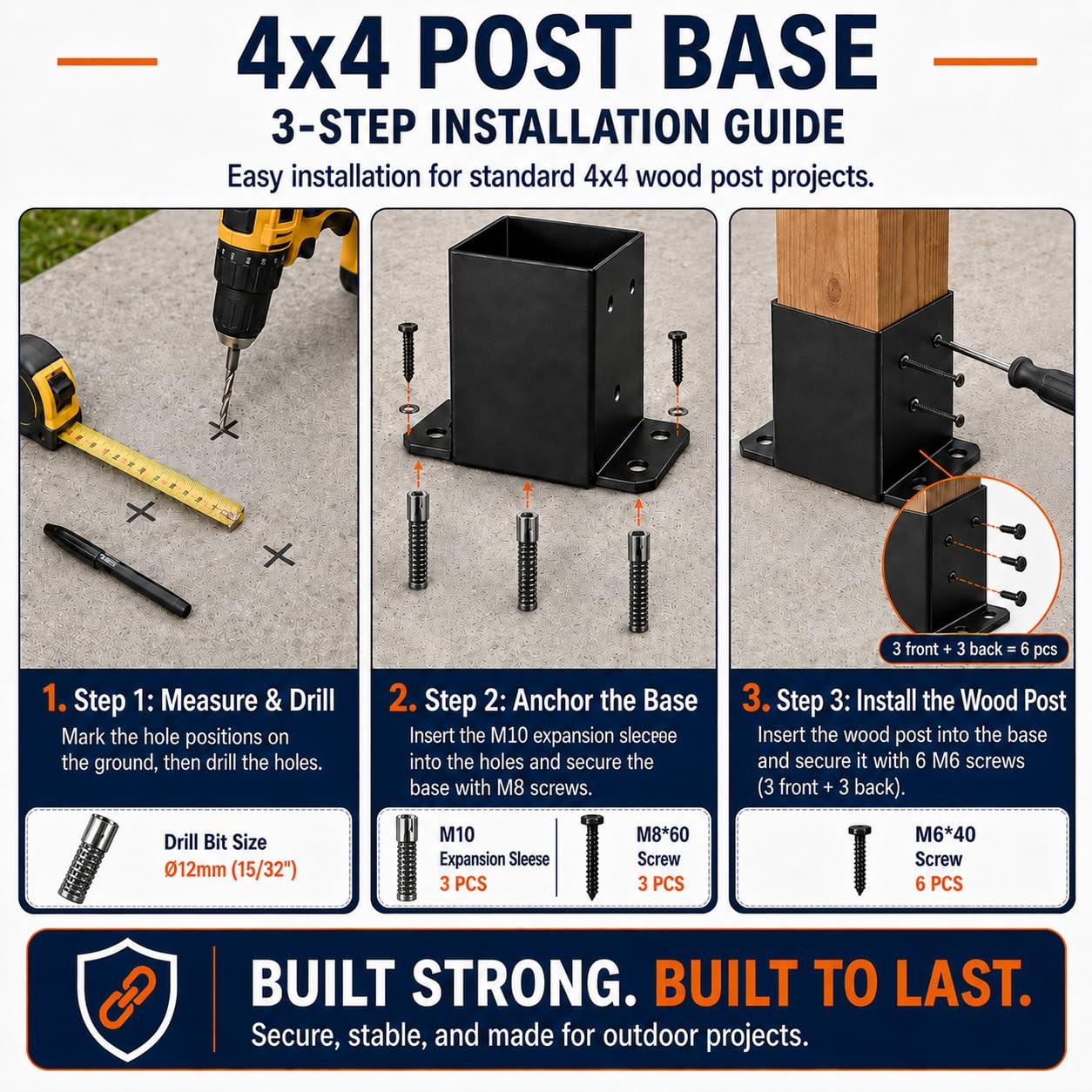 ORIGLE 4×4 Post Base Brackets, 3.58 x 3.58 in, Q235 Steel, 2 Pack