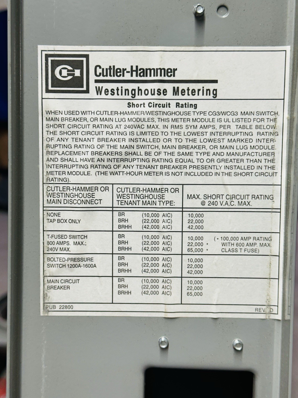 Cutler Hammer Residential Meter Stack 800A Main 4 Socket 120/240V 208Y/120VAC