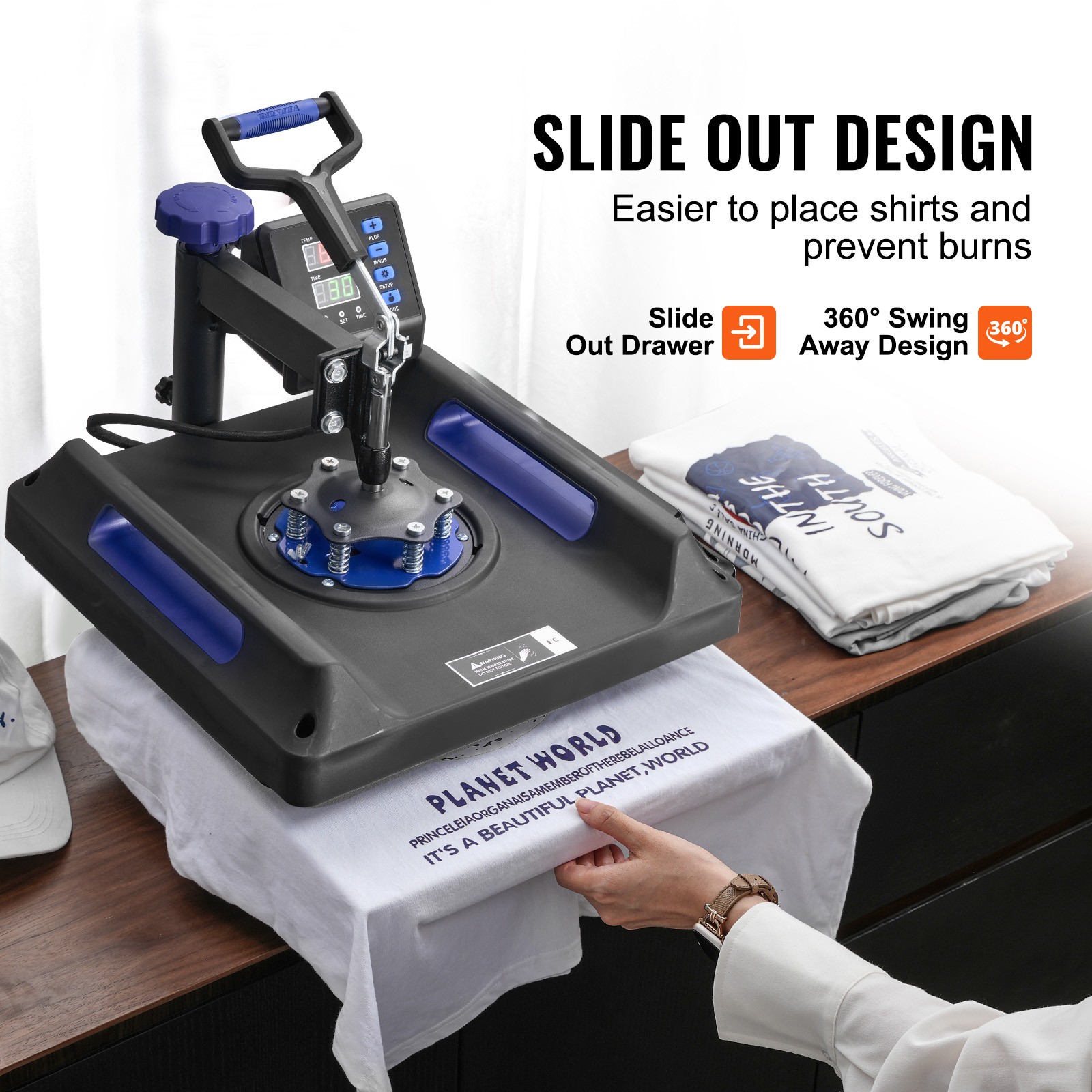VEVOR Heat Press Machine 15×15 in with 30oz Tumbler Press T-Shirts Black+Blue
