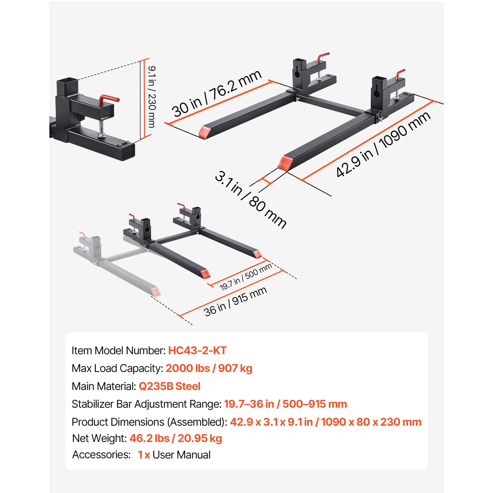 Black Bucket Fork Attachments Fit Tractors, Loaders & Skid Steers