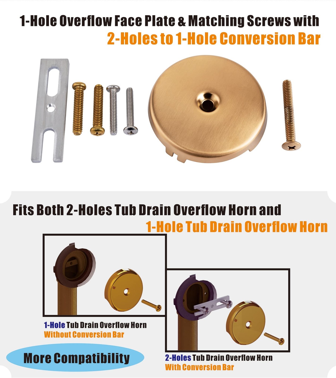Champagne Bronze Universal Tub Drain Tip Toe Tub Conversion Kit Assembly, Art…