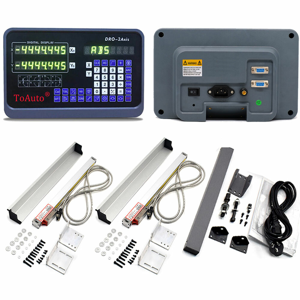 TOAUTO DRO 2 Axis Digital Readout Display+2pc Glass Linear Scale for Bridgeport