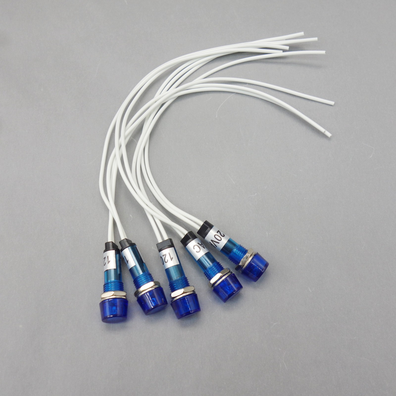 10Pcs 120V AC/DC 10mm Blue Mini LED Pilot Lights CYLINDRICAL Cap with wire USKY3