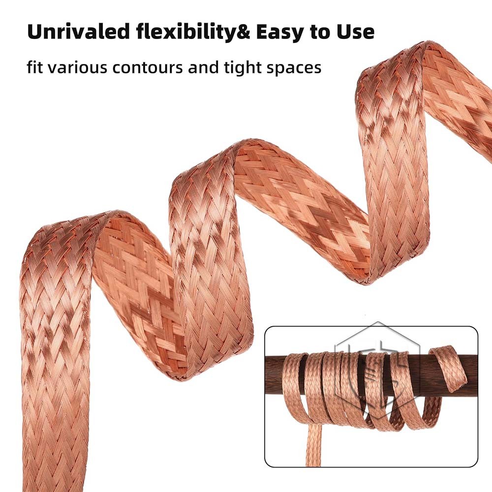 Pure Copper Braid Cable Flat Width 2mm-28mm Bare Copper Braid Wire Ground Lead